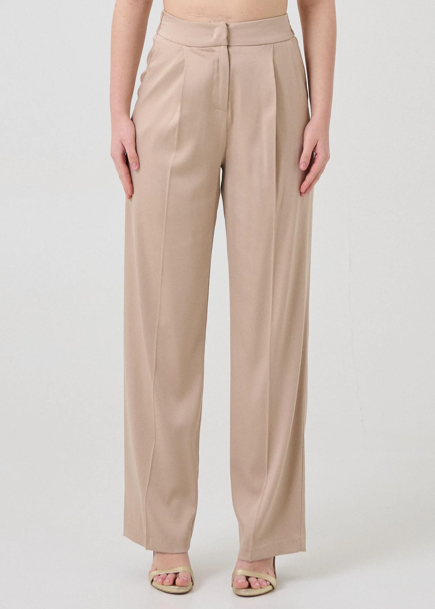 Pantalone a vita alta Armoire beige con pinces