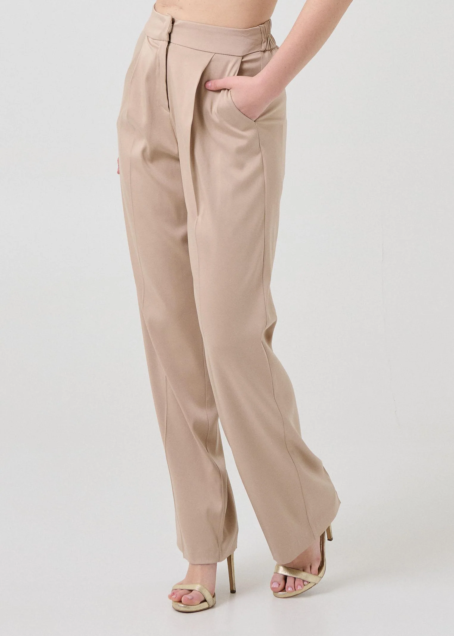 Pantalone a vita alta Armoire beige con pinces - Image 2