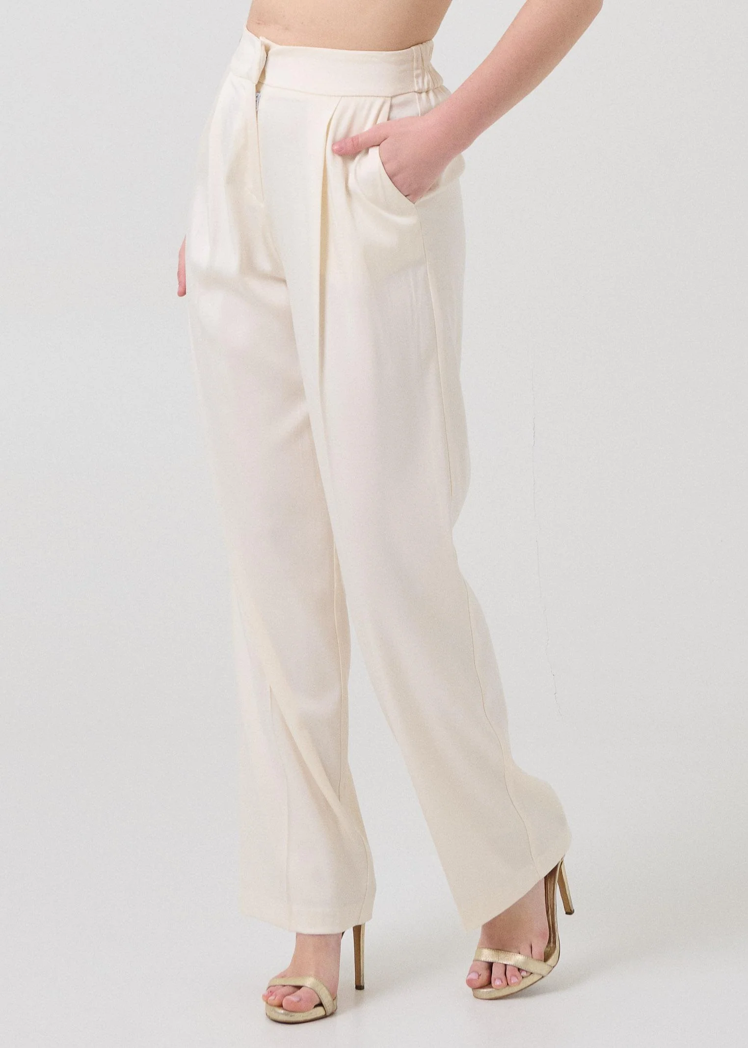 Pantalone a vita alta Armoire bianco con pinces - Image 2