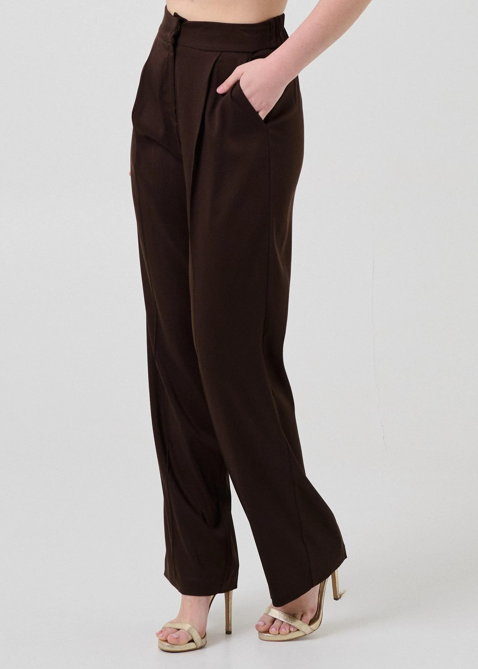 Pantalone a vita alta Armoire cioccolato con pinces - Image 2