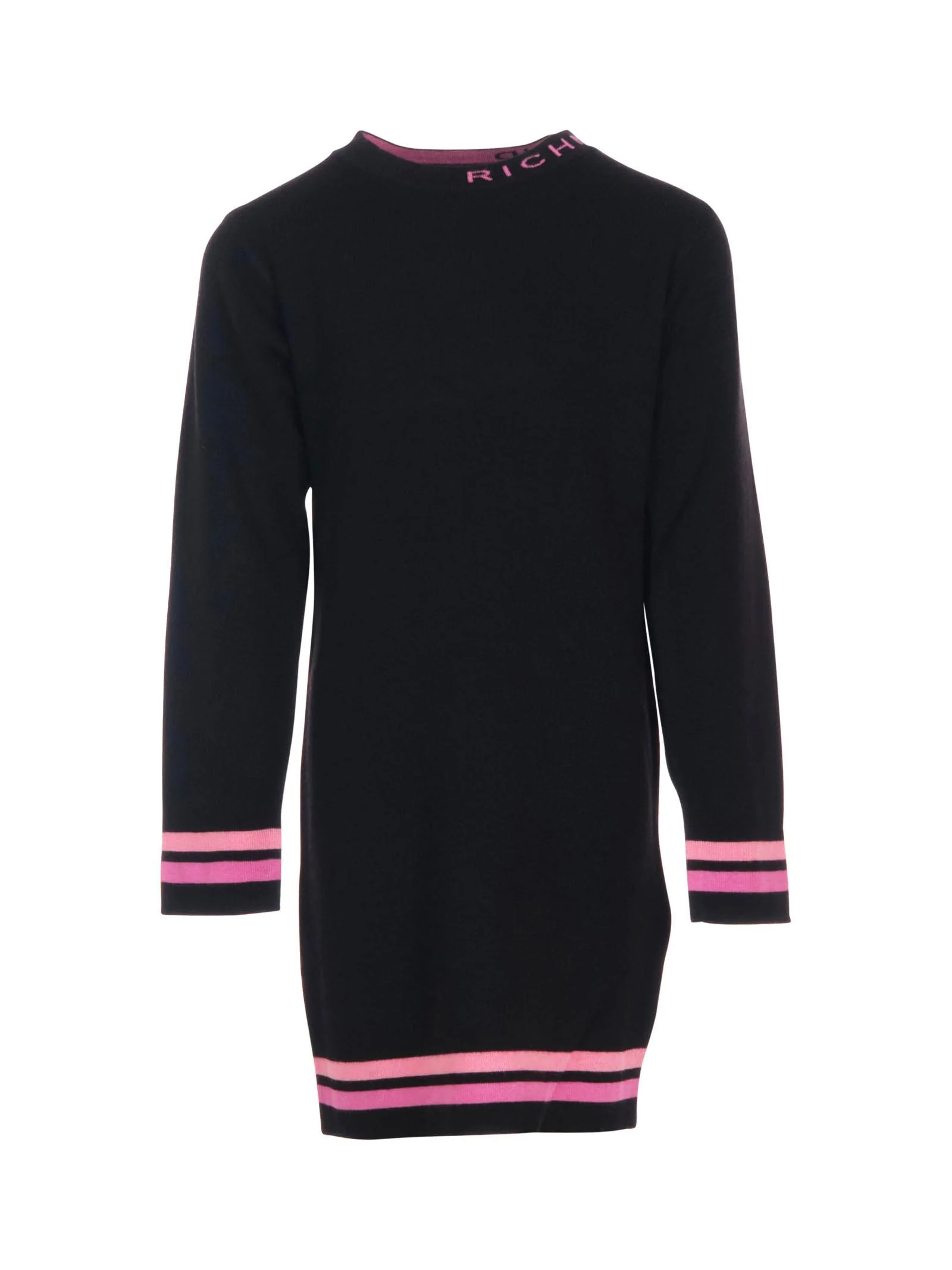 Abito a costine John Richmond nero con dettagli fucsia