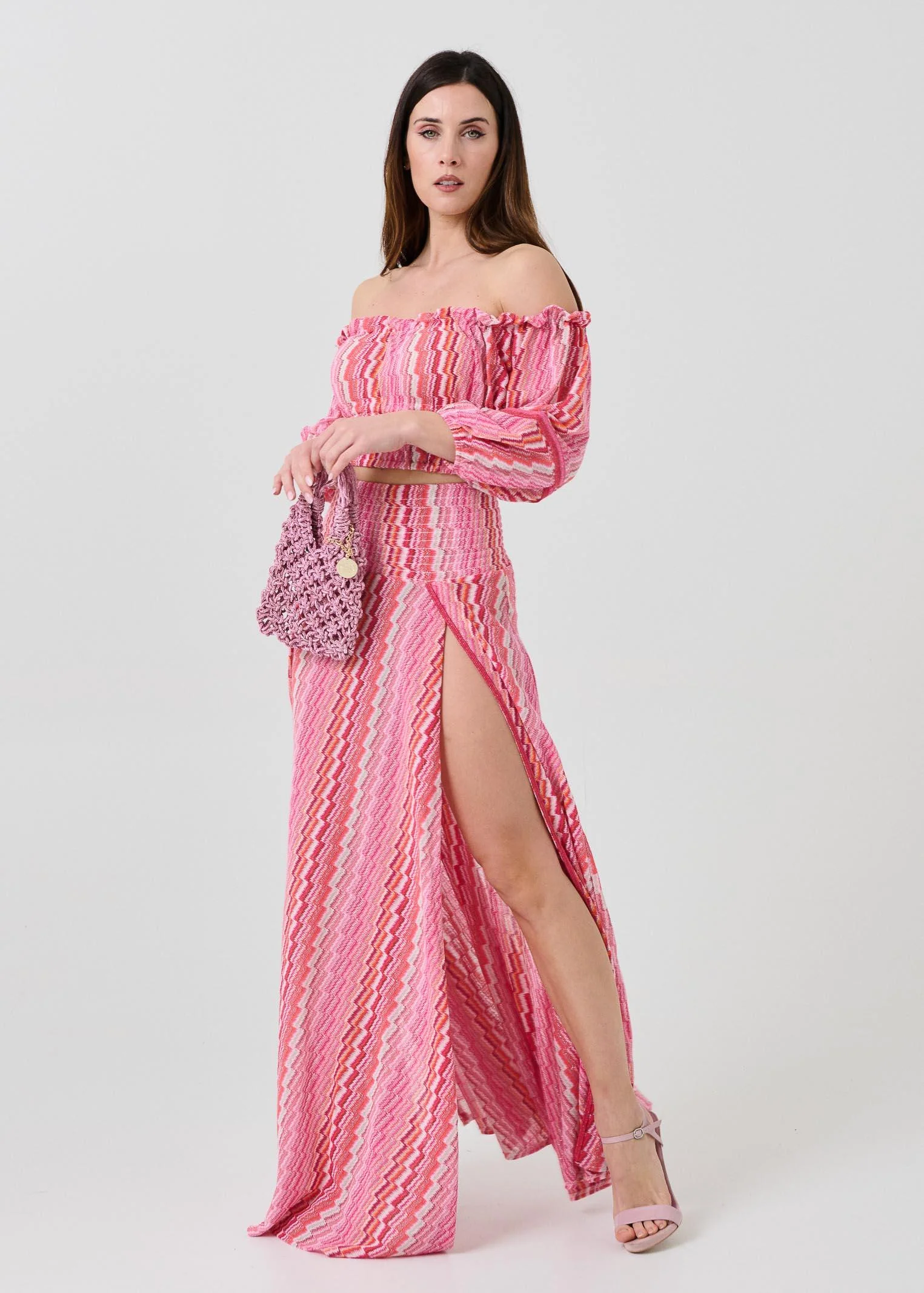 Gonna Pho Firenze rosa con ampi spacchi frontali - Image 4