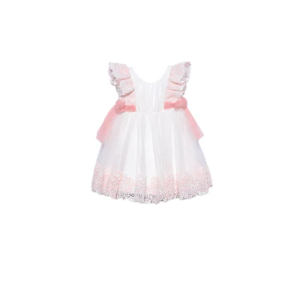 Abito Abel & Lula bianco in tulle e pizzo con fiocchi rosa