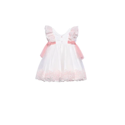 Abito Abel & Lula bianco in tulle e pizzo con fiocchi rosa - Image 2