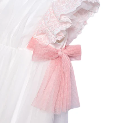 Abito Abel & Lula bianco in tulle e pizzo con fiocchi rosa - Image 3