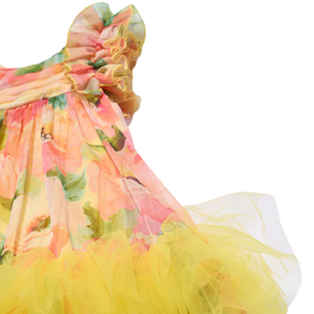 Abito Abel & Lula floreale con fondo giallo e balza in tulle - Image 3