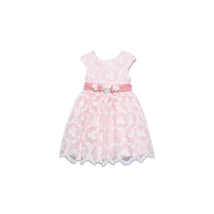 Abito Abel & Lula rosa cipria con pizzo floreale e fiocco in tulle