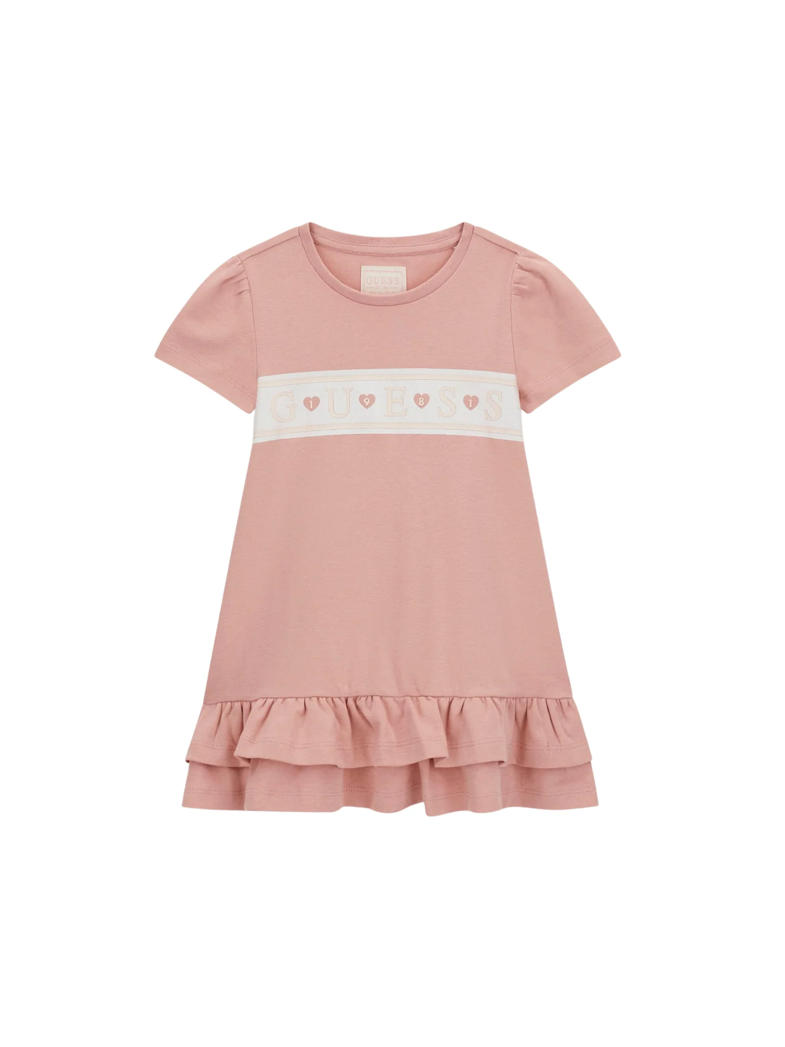 Abito casual Guess rosa con banda logata e balza sul fondo