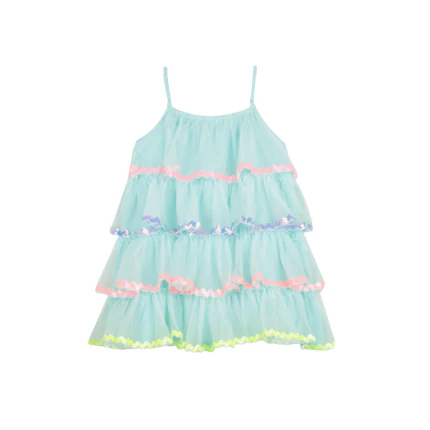 Abito con balze in tulle Billie Blush azzurro pastello