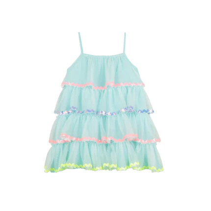 Abito con balze in tulle Billie Blush azzurro pastello - Image 2