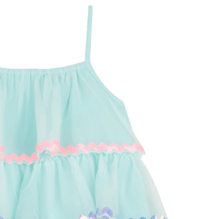 Abito con balze in tulle Billie Blush azzurro pastello - Image 3