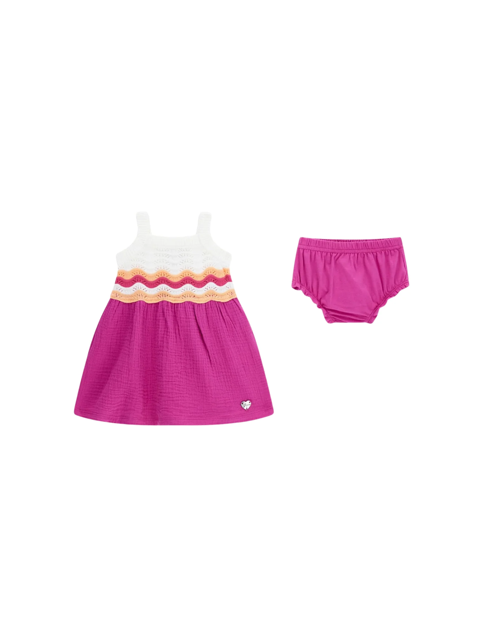 Abito con culotte Guess bianco e fucsia con motivo ondulato