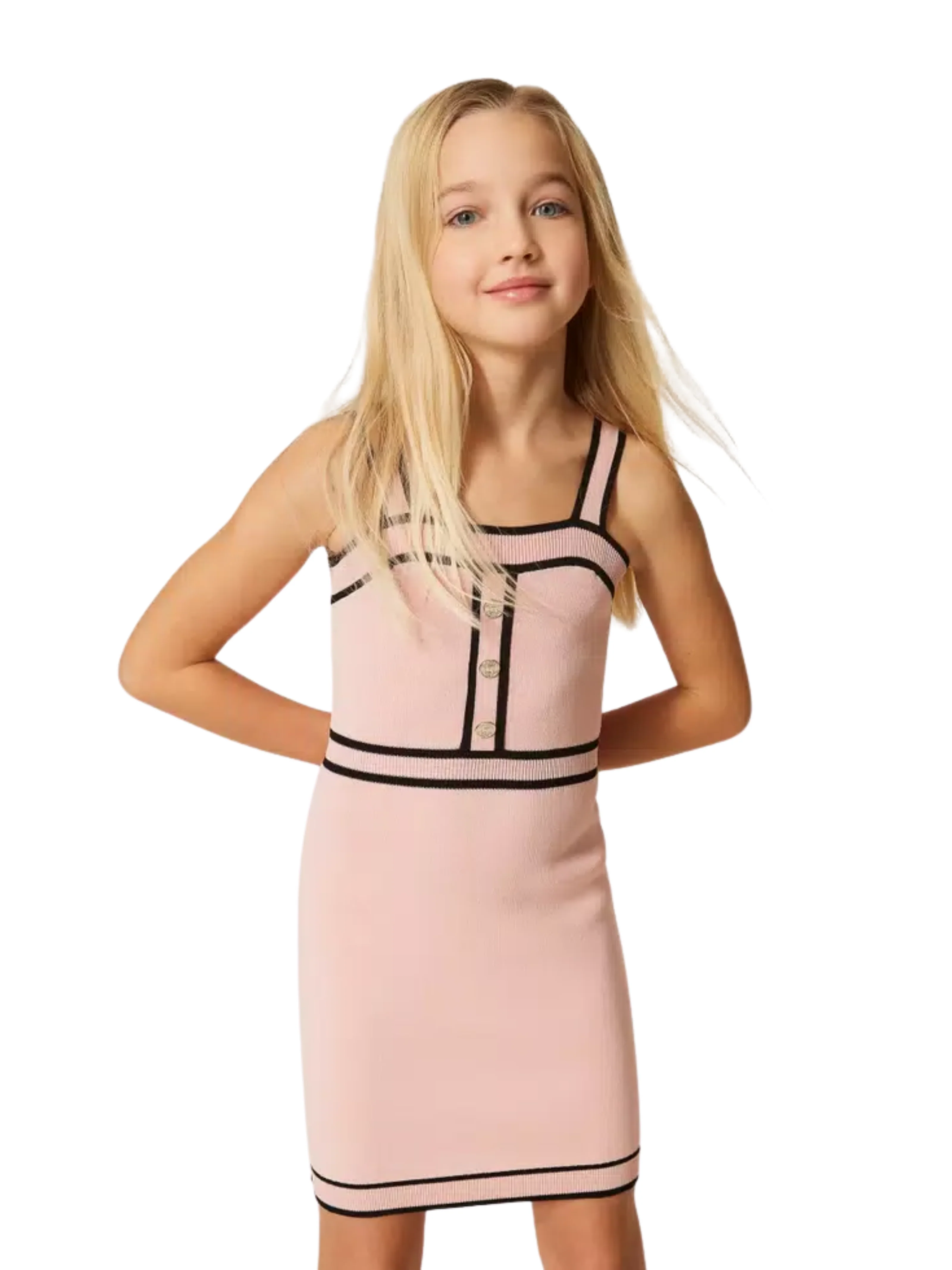 Abito corto in maglia Twinset rosa con bordature - Image 3