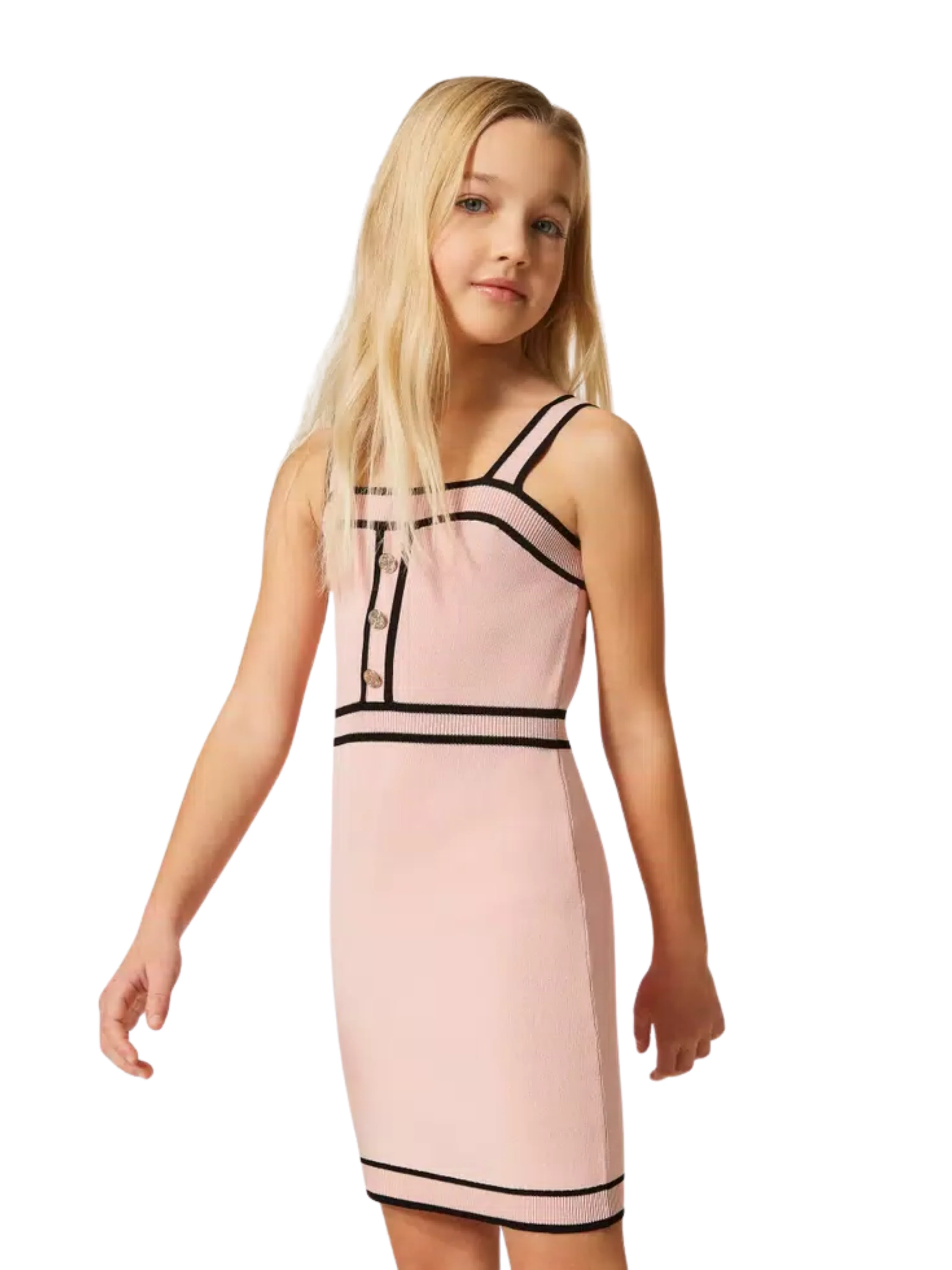 Abito corto in maglia Twinset rosa con bordature - Image 5