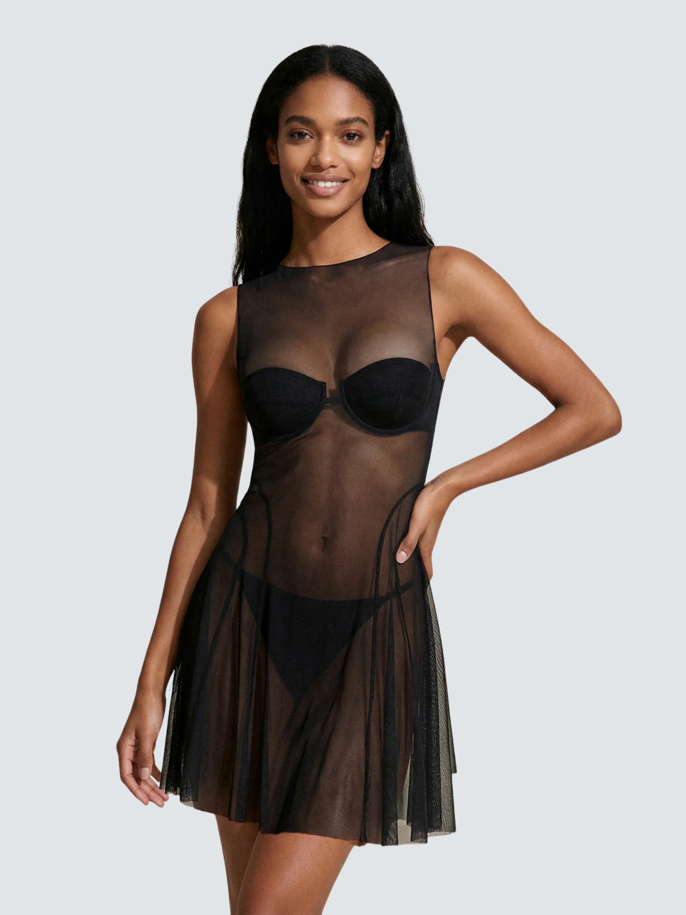 Abito corto in tulle trasparente Me Fui nero