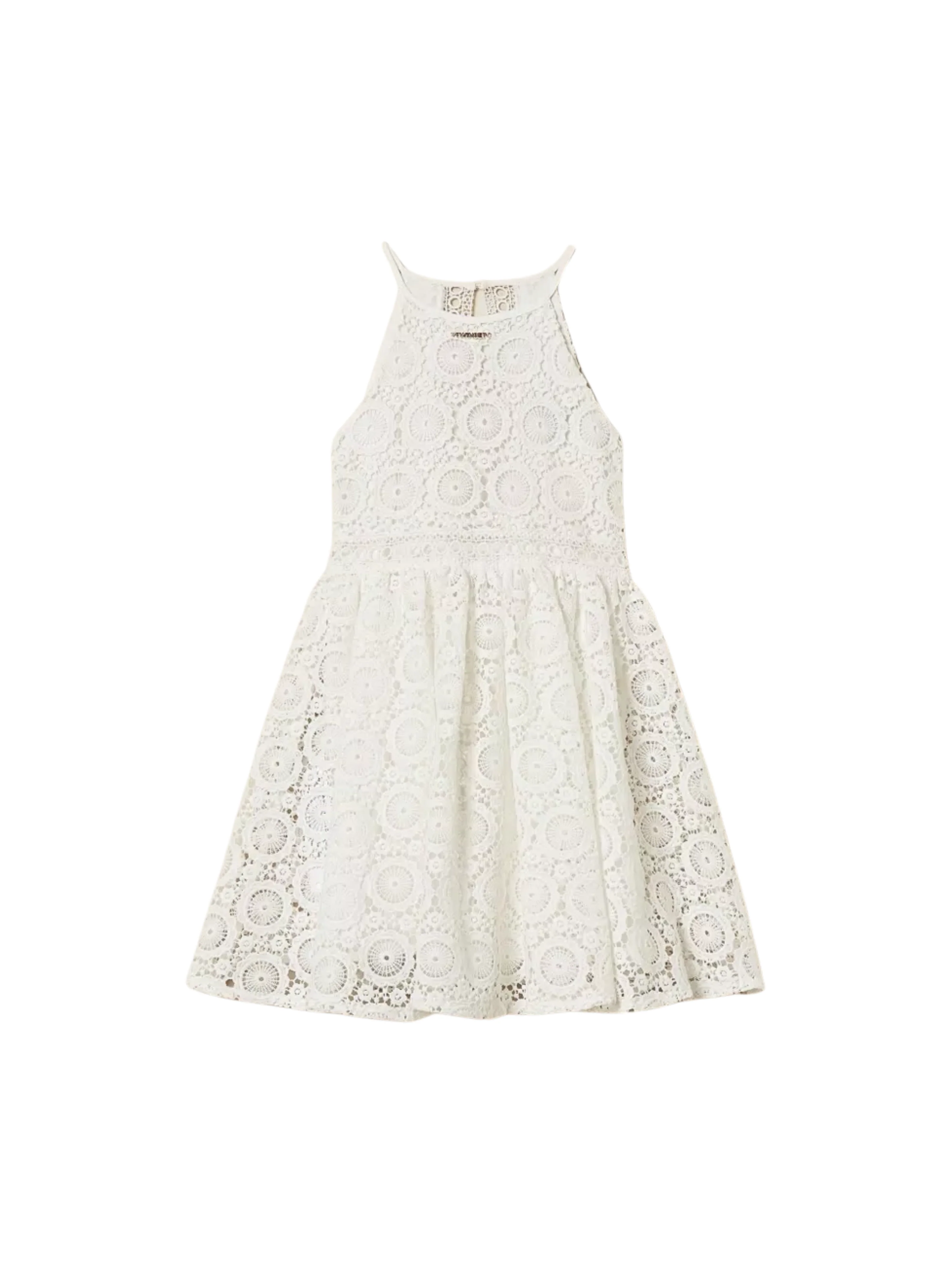 Abito corto Twinset bianco in pizzo macramè