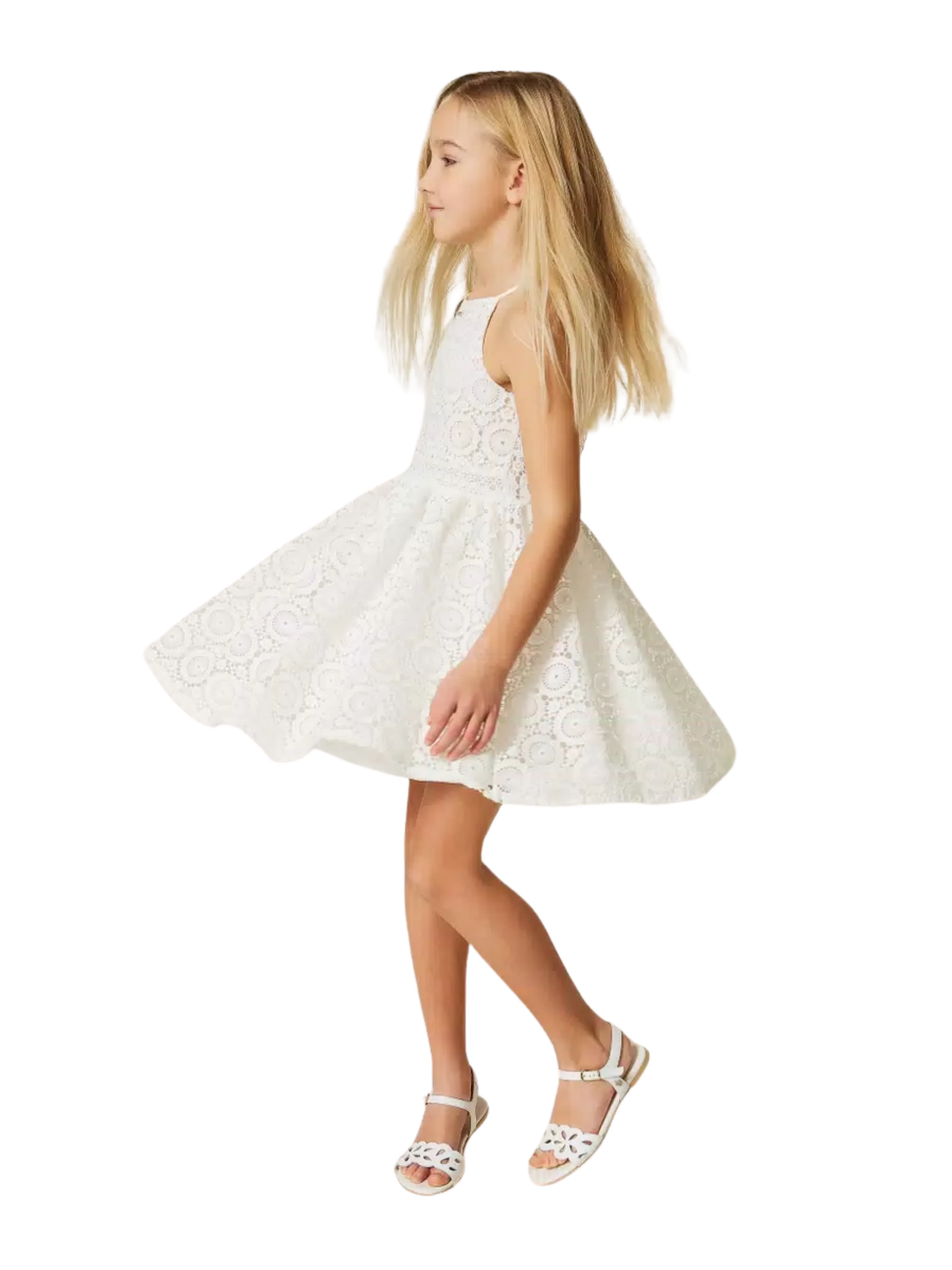Abito corto Twinset bianco in pizzo macramè - Image 4