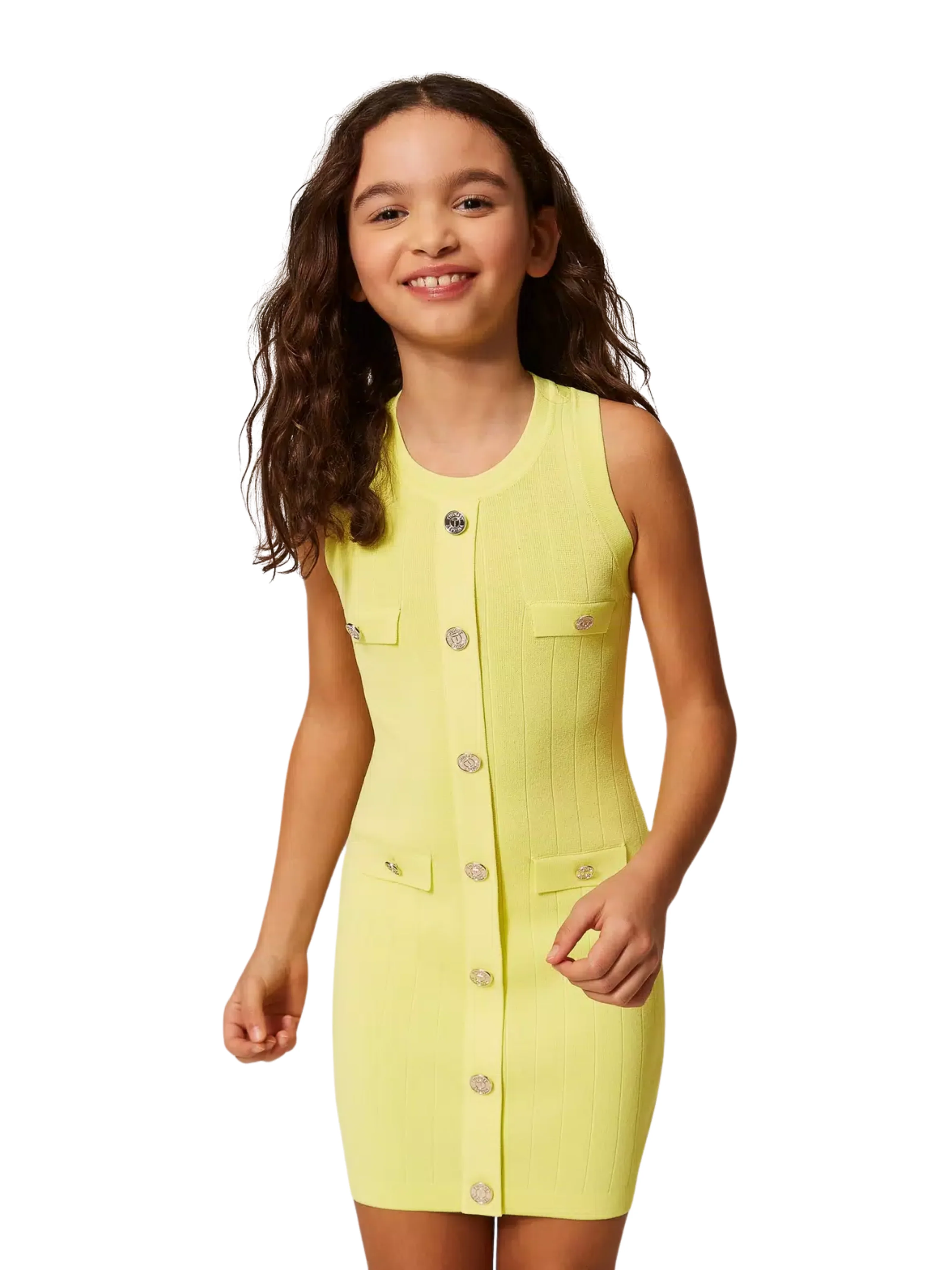 Abito corto Twinset giallo in maglia con bottoni - Image 2