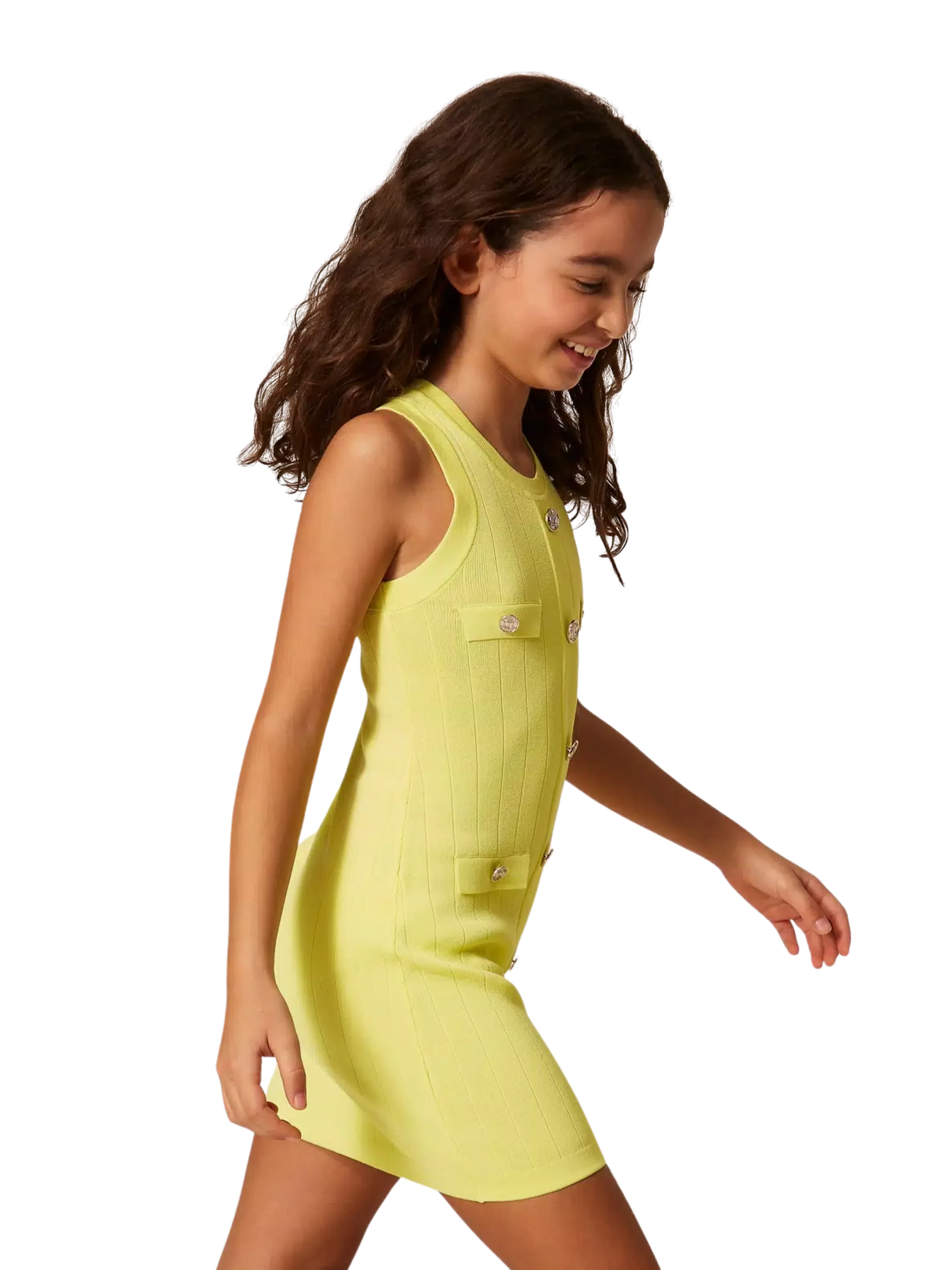 Abito corto Twinset giallo in maglia con bottoni - Image 3