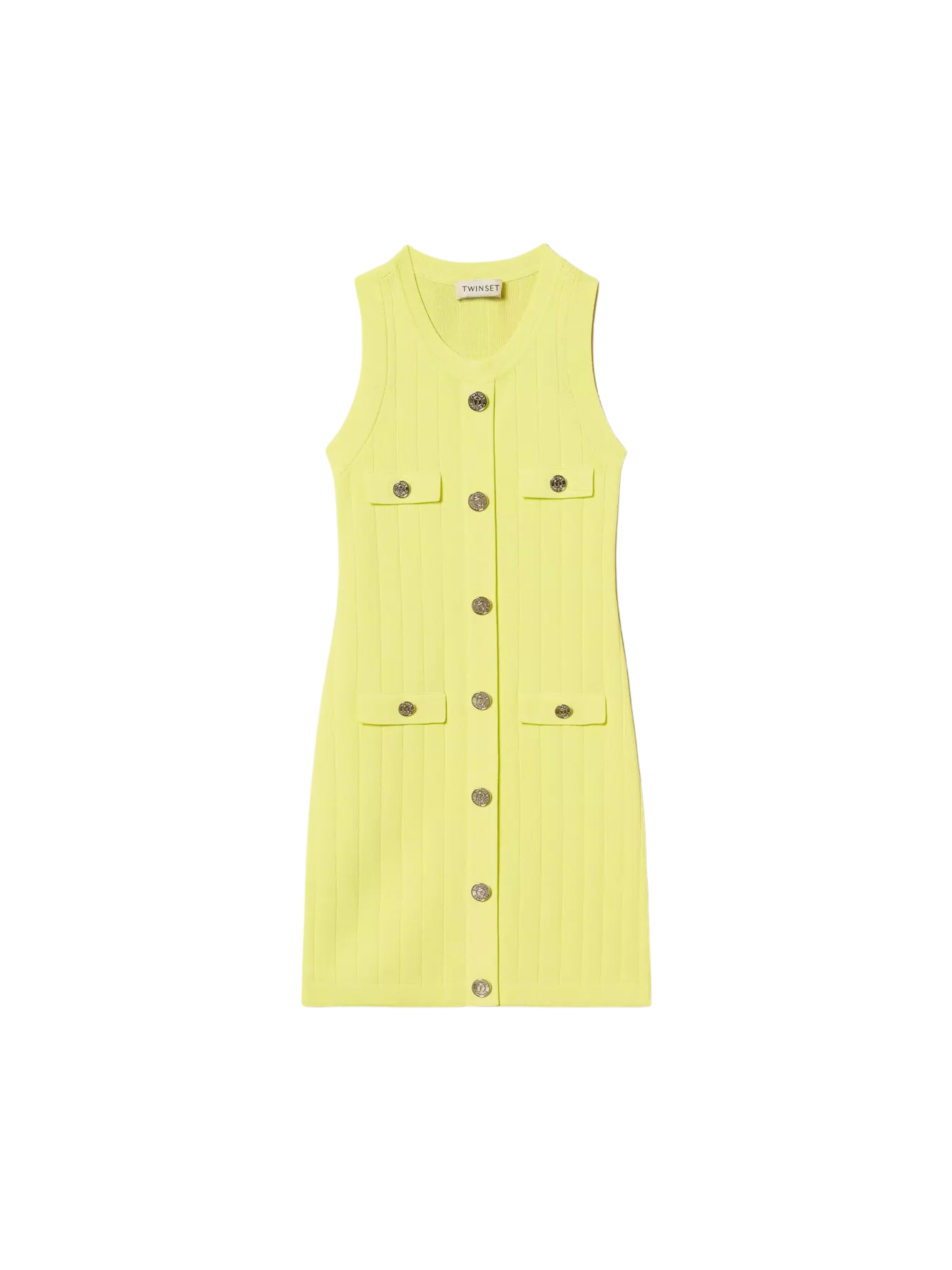 Abito corto Twinset giallo in maglia con bottoni - Image 4