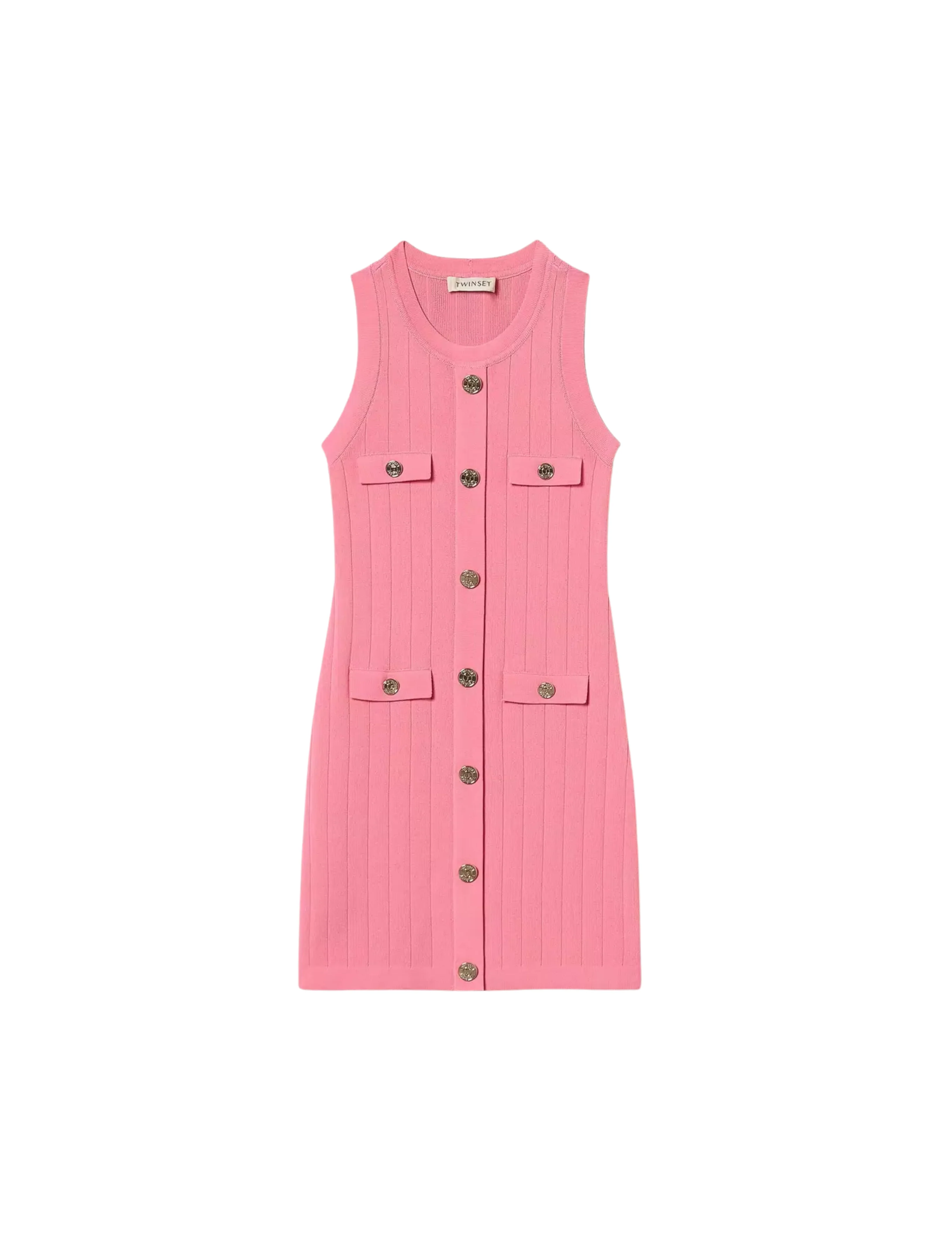 Abito corto Twinset rosa in maglia con bottoni