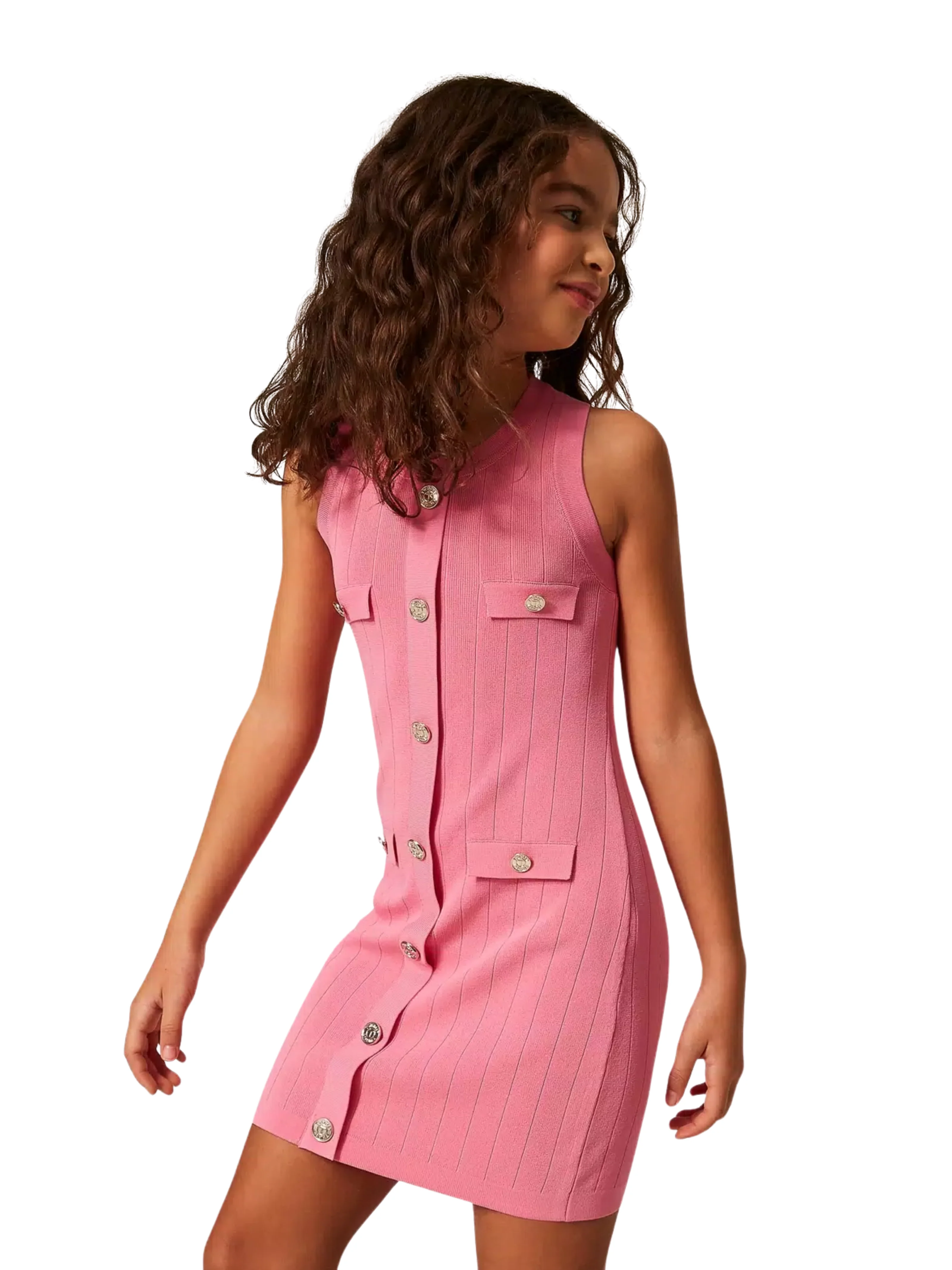 Abito corto Twinset rosa in maglia con bottoni - Image 4