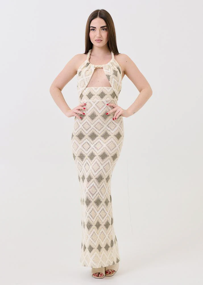 Abito cut out lurex Bohemian Vì bianco panna