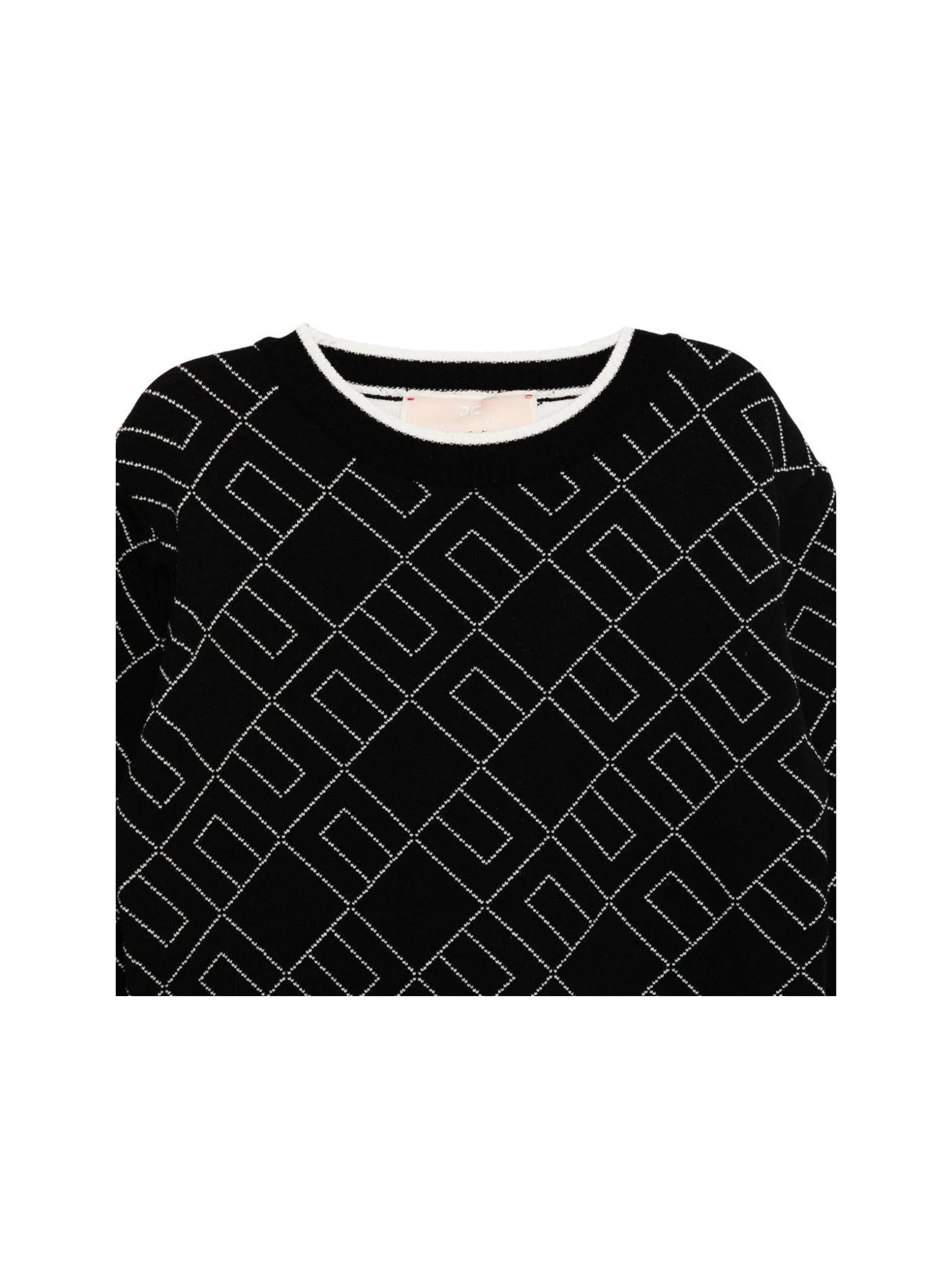 Abito Elisabetta Franchi nero con logo all over a contrasto - Image 3