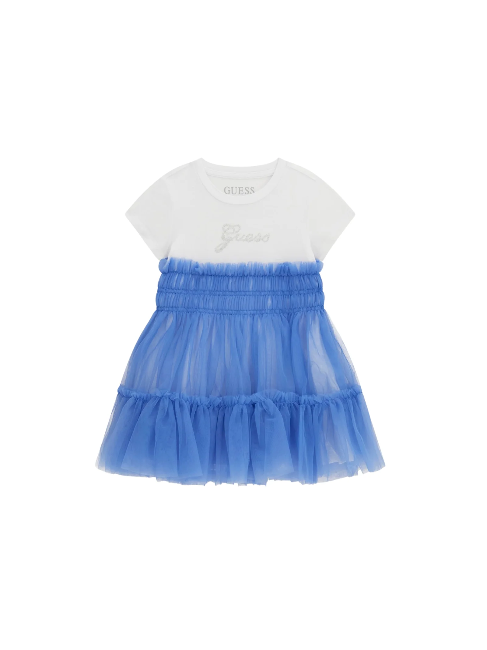 Abito Guess bianco e blu con gonna in tulle