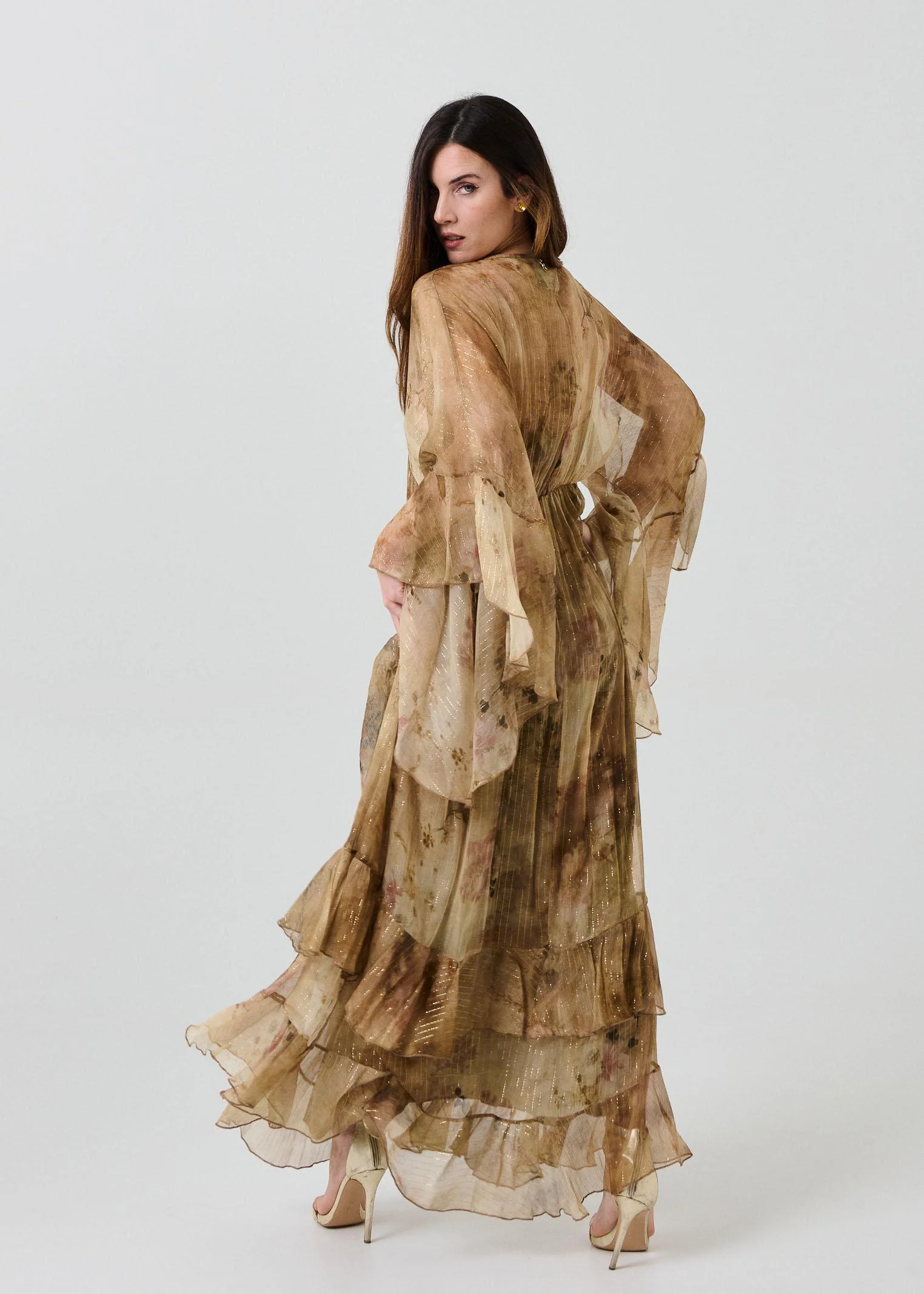 Abito in seta Souvenir beige con filo lurex - Image 5