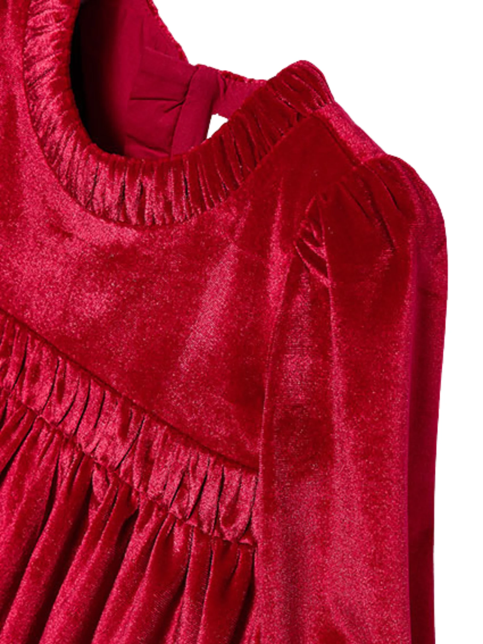 Abito in velluto Abel & Lula rosso con dettagli arricciati - Image 3