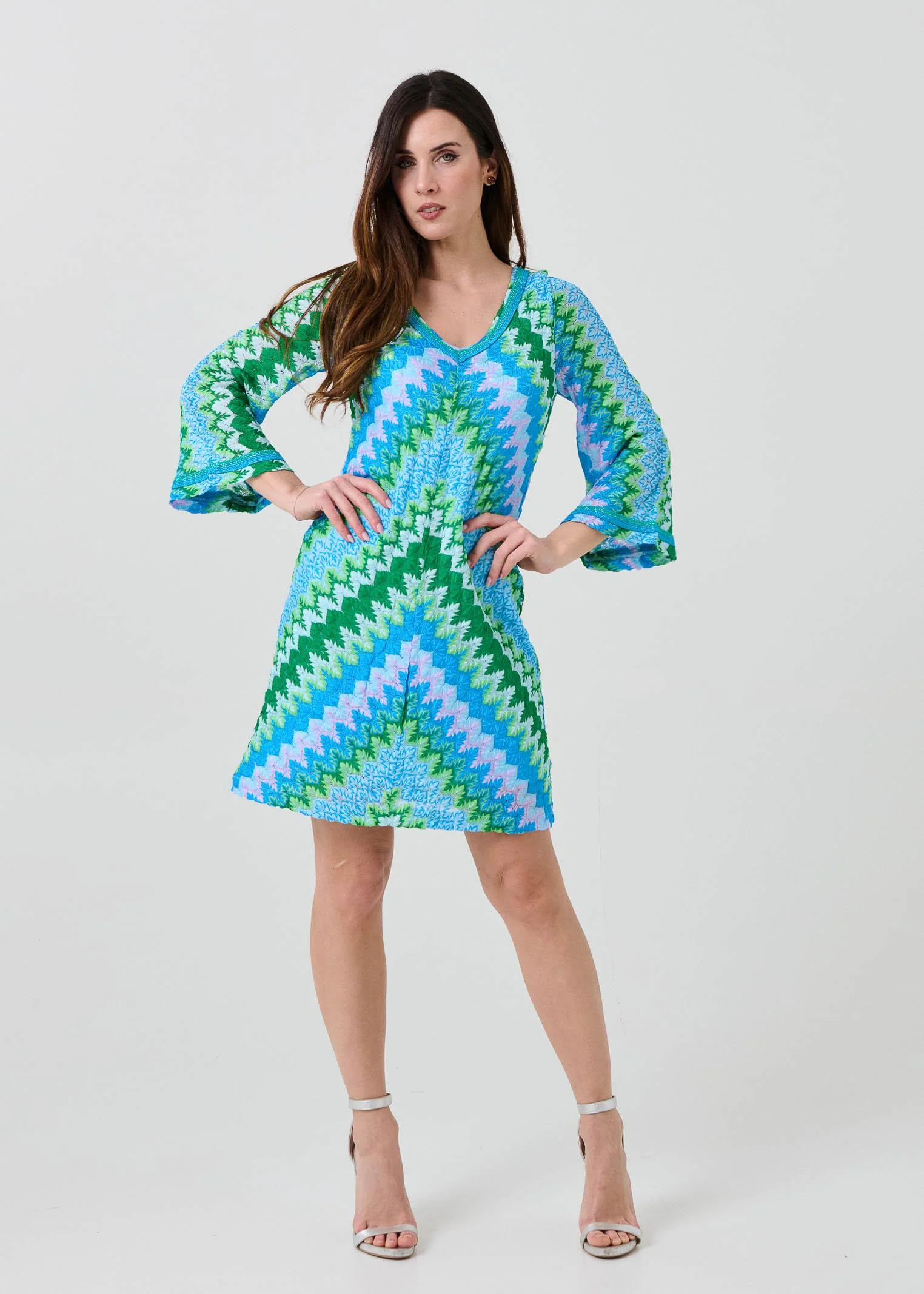 Abito jaquard Pho FIrenze azzurro con inserti in filo lurex - Image 2