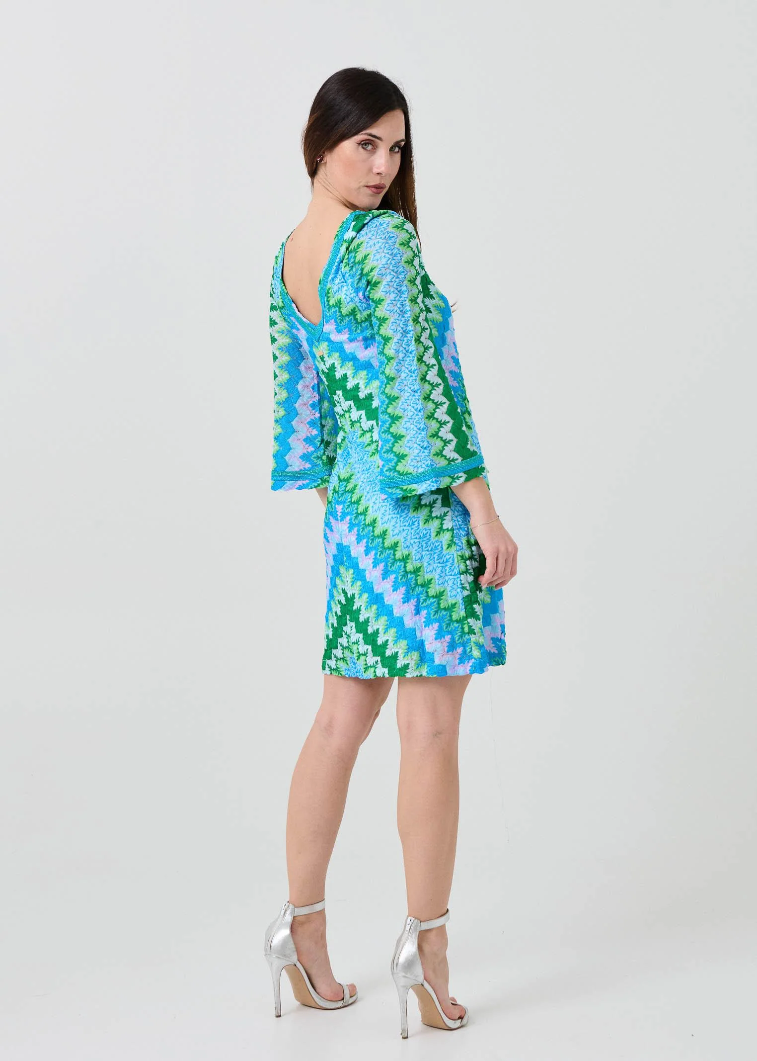 Abito jaquard Pho FIrenze azzurro con inserti in filo lurex - Image 3