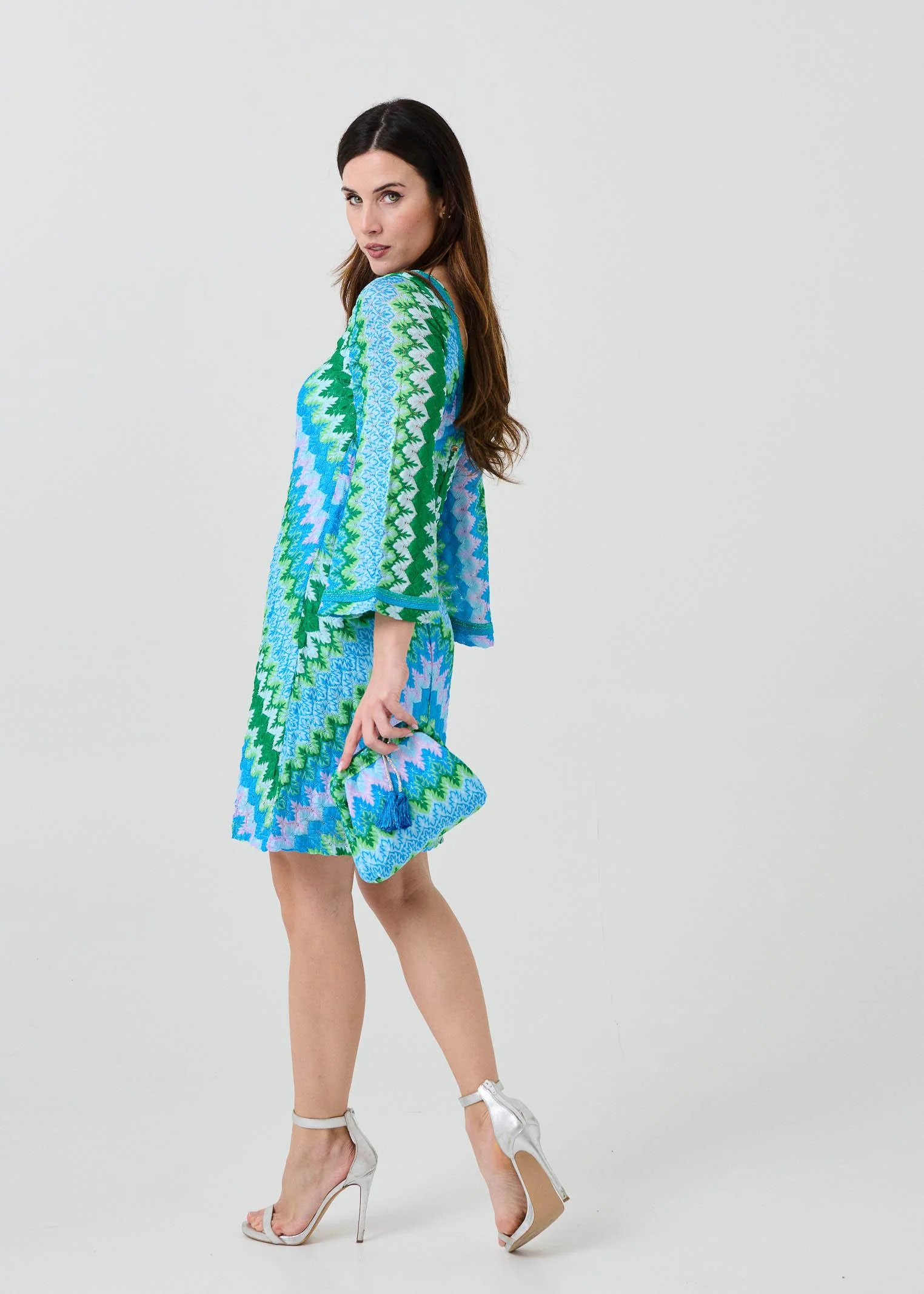 Abito jaquard Pho FIrenze azzurro con inserti in filo lurex - Image 4