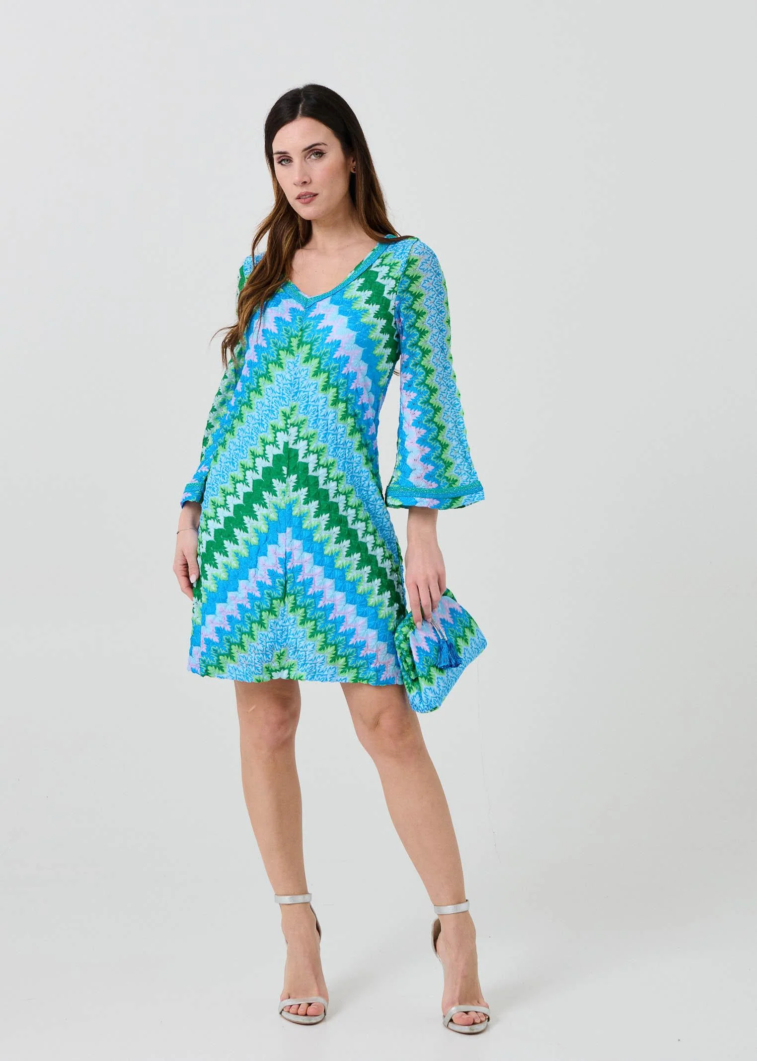 Abito jaquard Pho FIrenze azzurro con inserti in filo lurex - Image 5