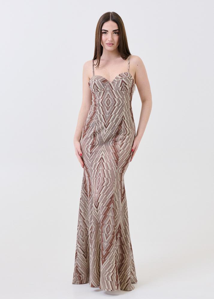 Abito lungo Bohemian Vì marrone con inserti lurex