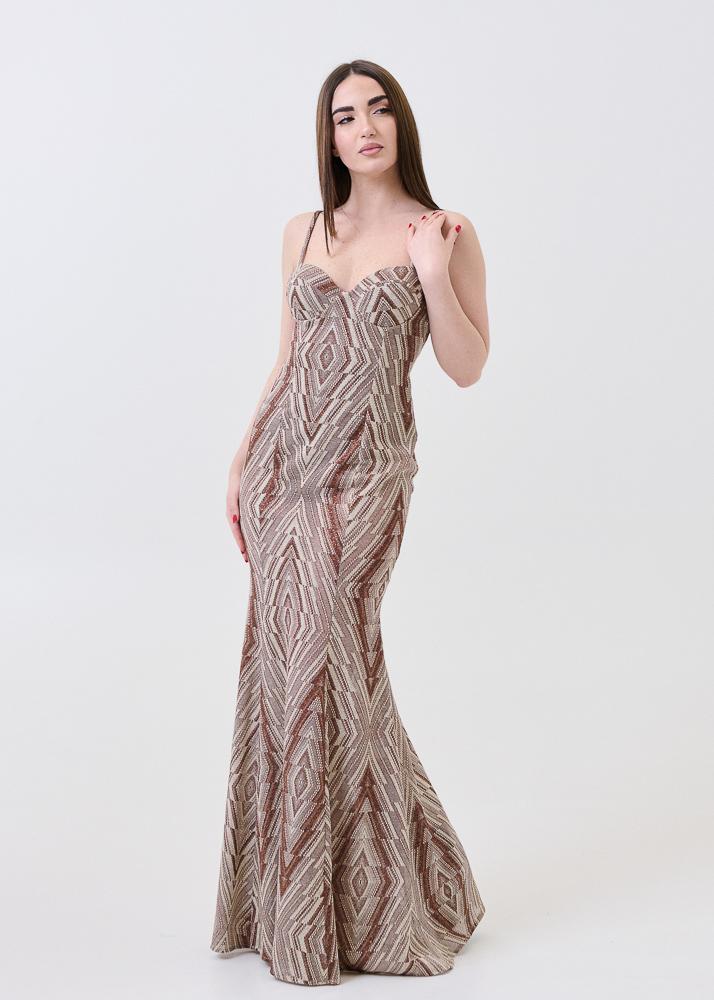 Abito lungo Bohemian Vì marrone con inserti lurex - Image 2