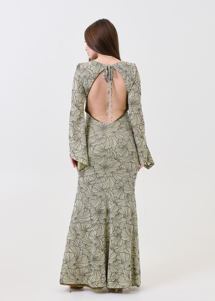 Abito lungo Bohemian Vì verde floreale con scollo ovale alla schiena - Image 4