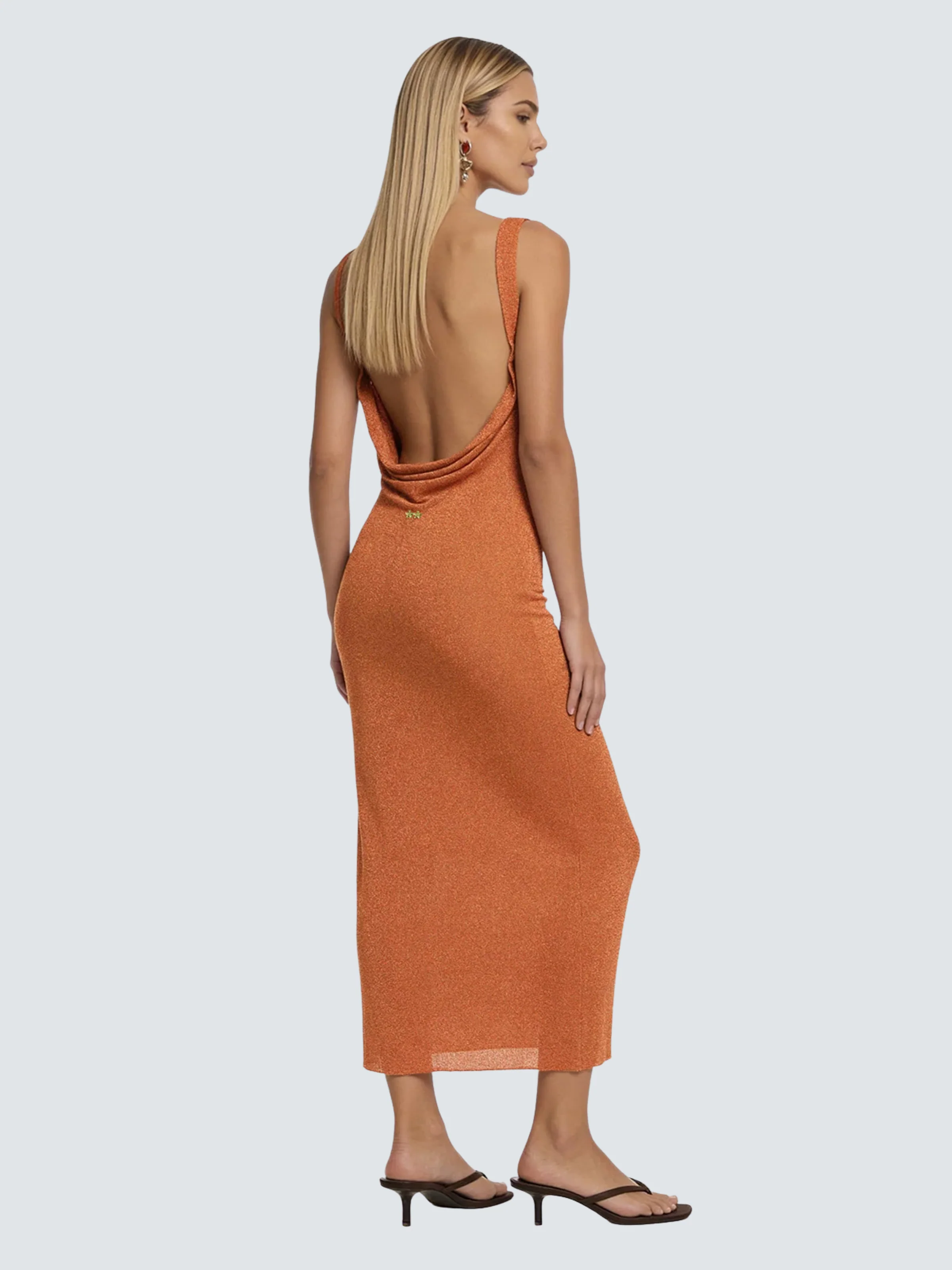 Abito lungo lurex Fk arancione con scollo profondo posteriore - Image 2