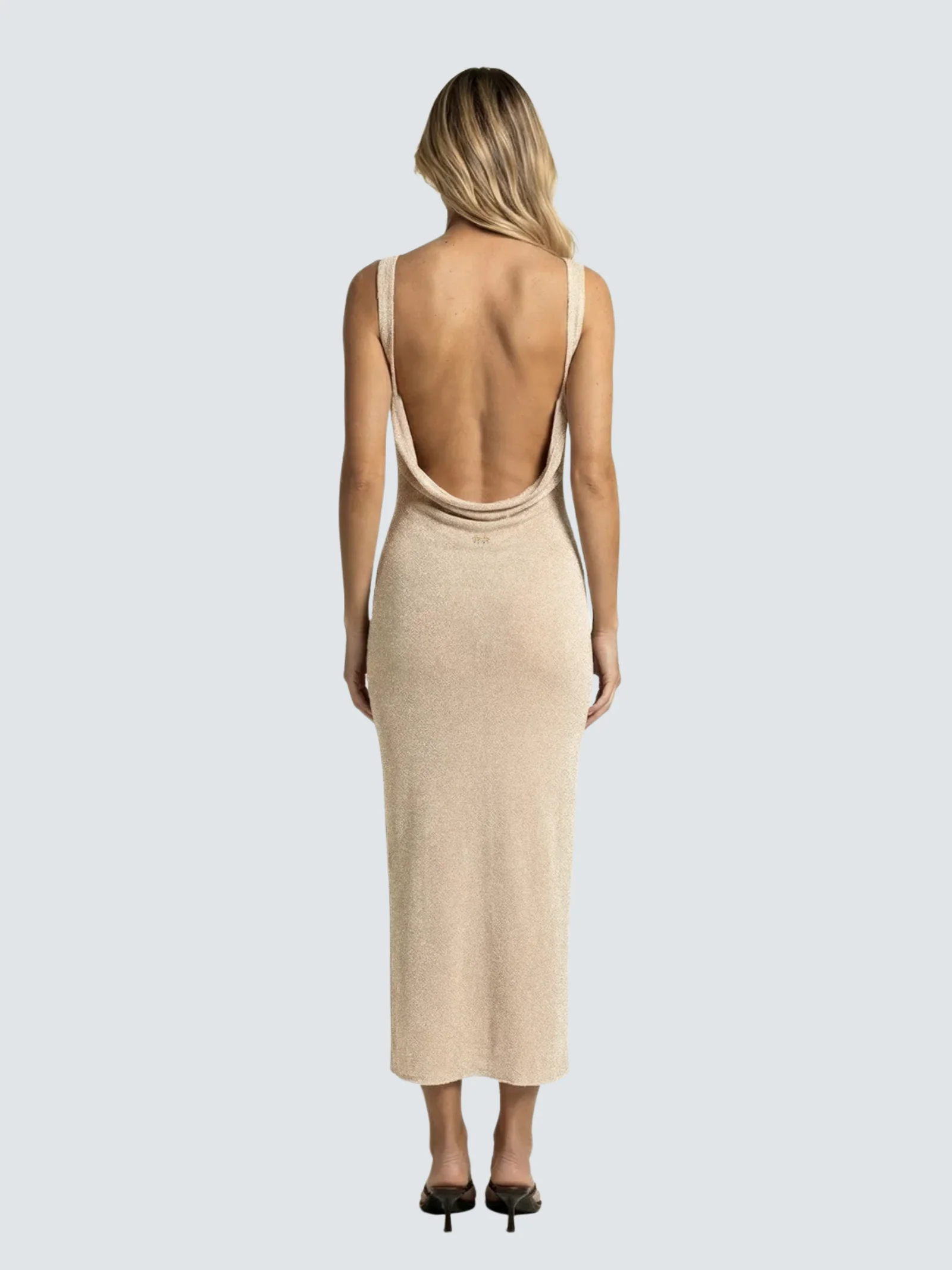 Abito lungo lurex Fk beige con scollo profondo posteriore - Image 2