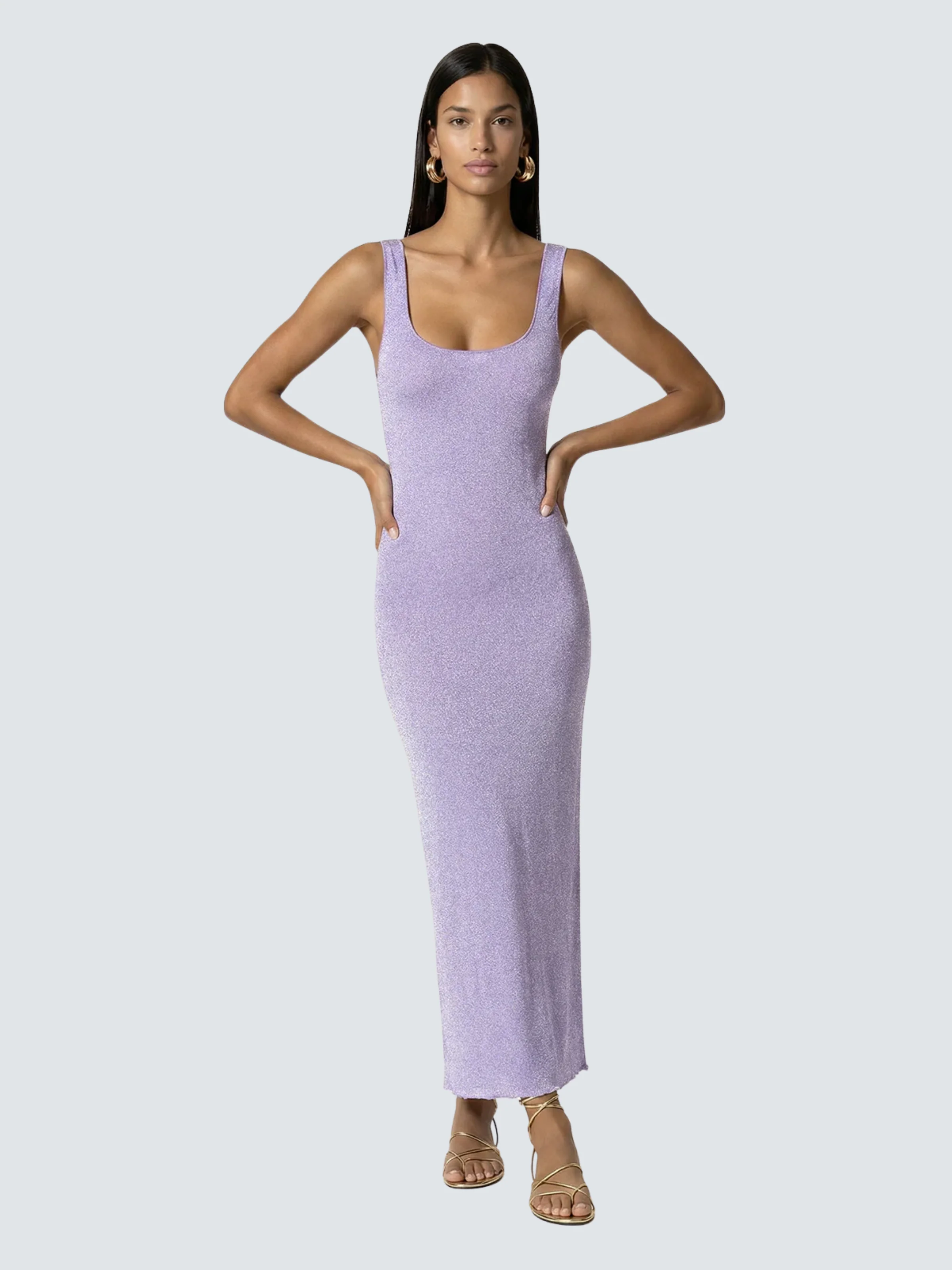 Abito lungo lurex Fk lilla con scollo profondo posteriore