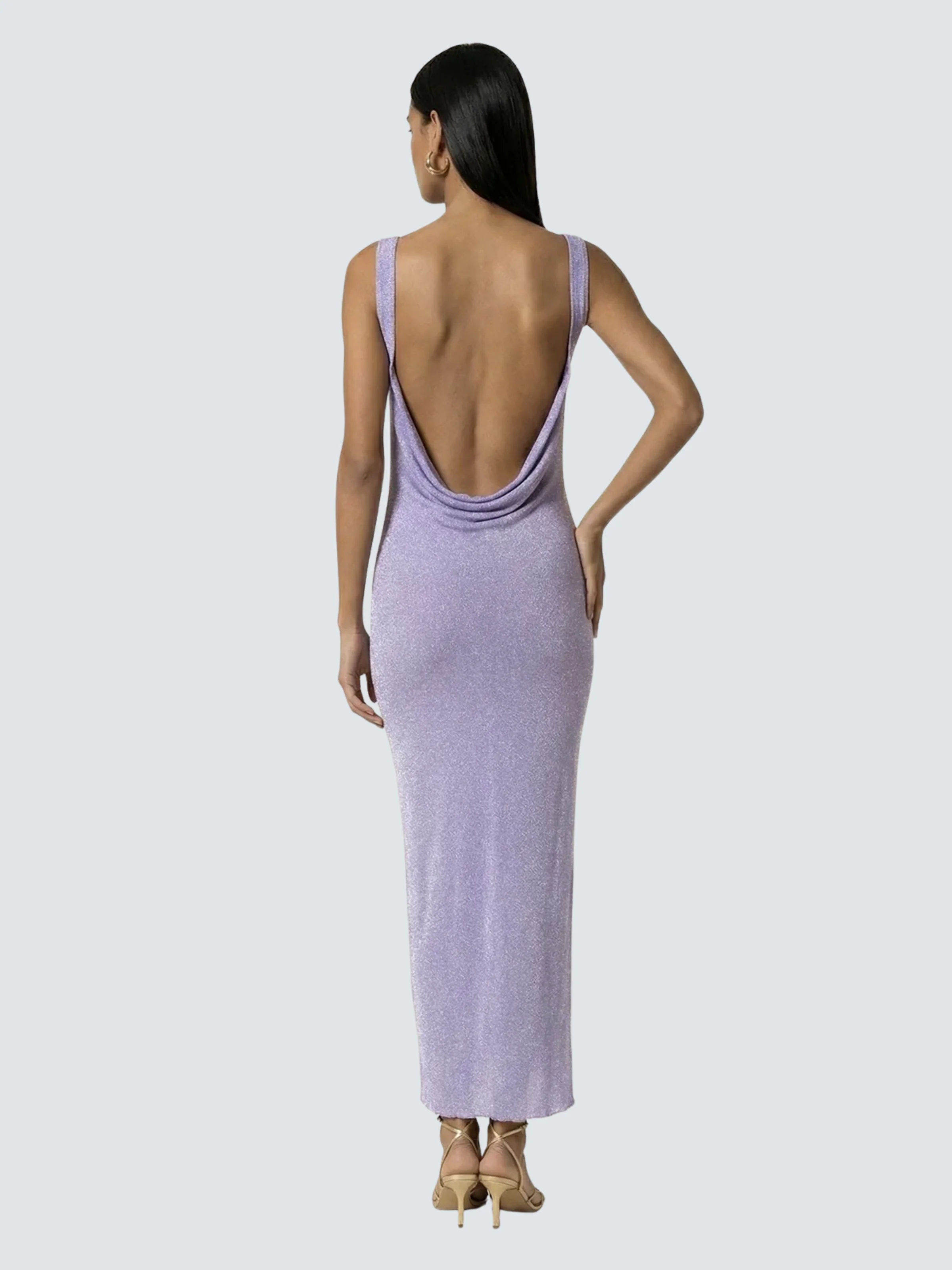 Abito lungo lurex Fk lilla con scollo profondo posteriore - Image 2