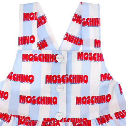Abito Moschino bianco e azzurro con logo all over - Image 3