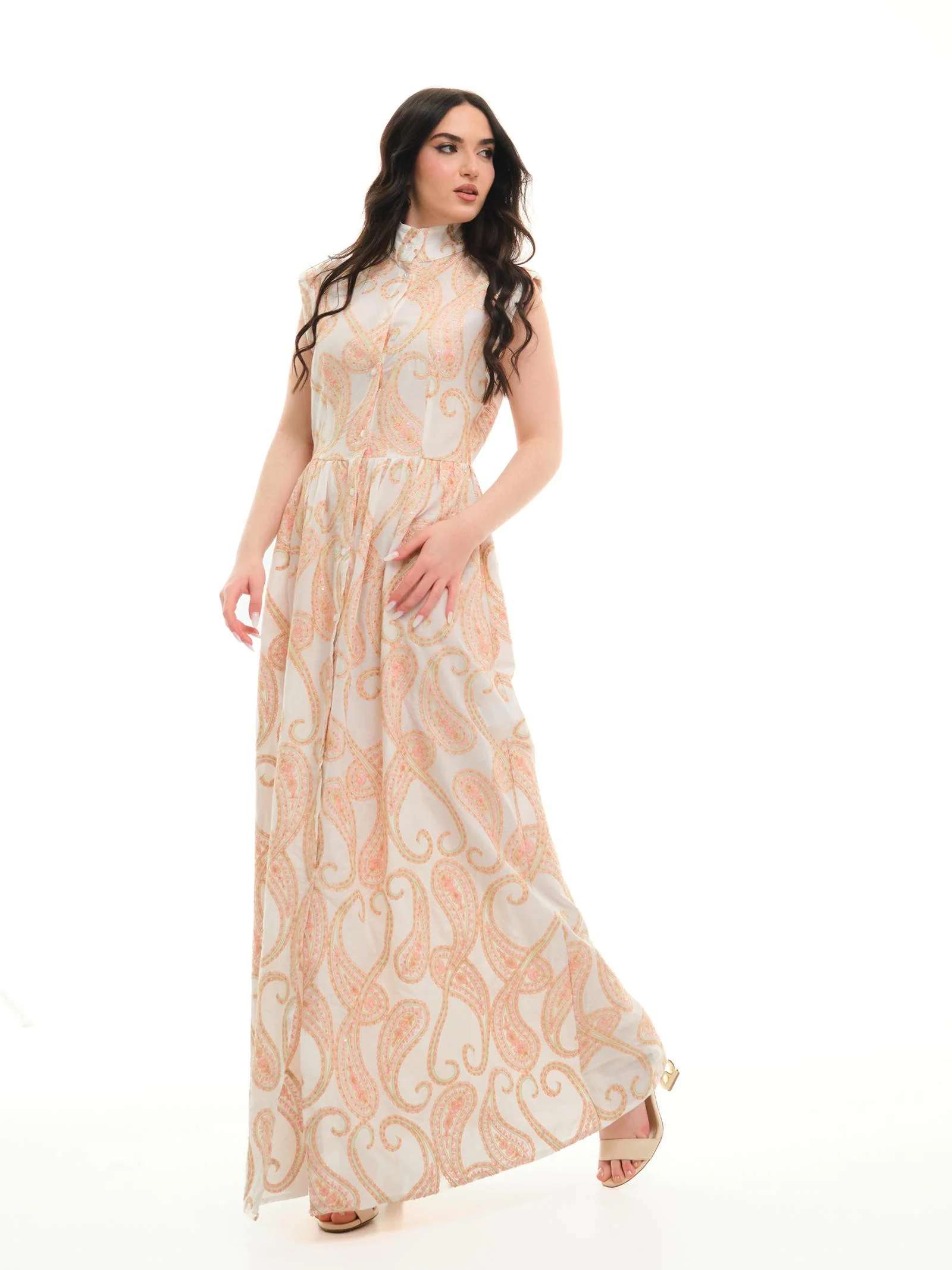 Abito senza maniche Bohemian Vì bianco e rosa con ricamo paisley - Image 2