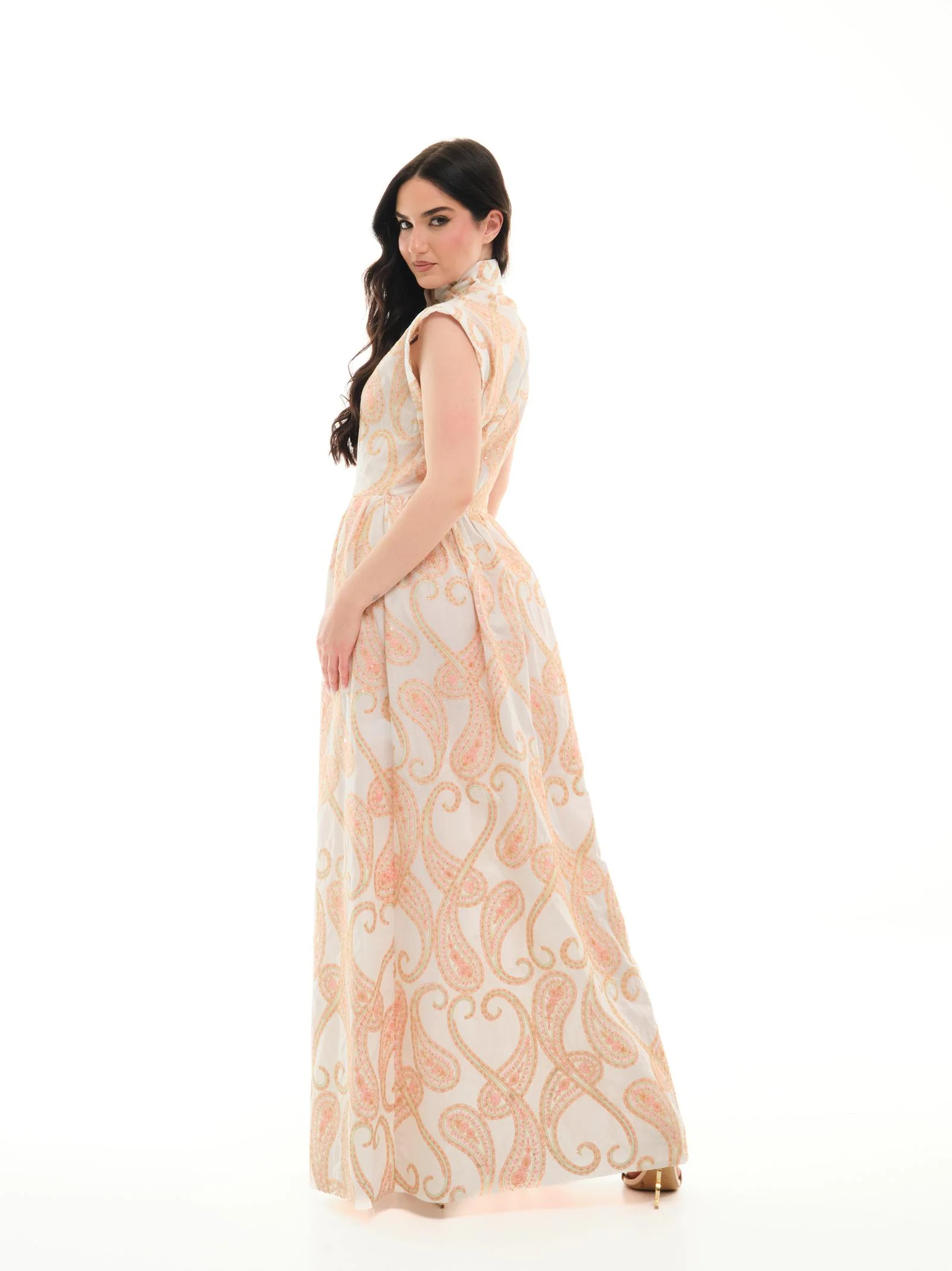 Abito senza maniche Bohemian Vì bianco e rosa con ricamo paisley - Image 3