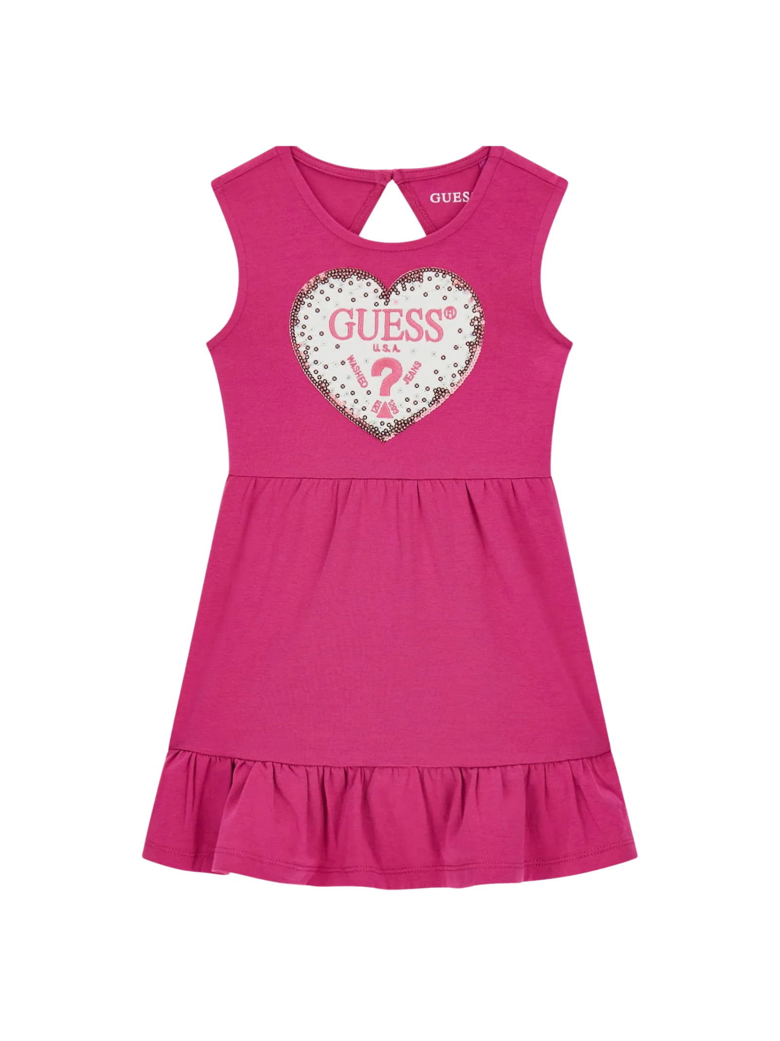 Abito smanicato Guess fucsia con stampa cuore logato
