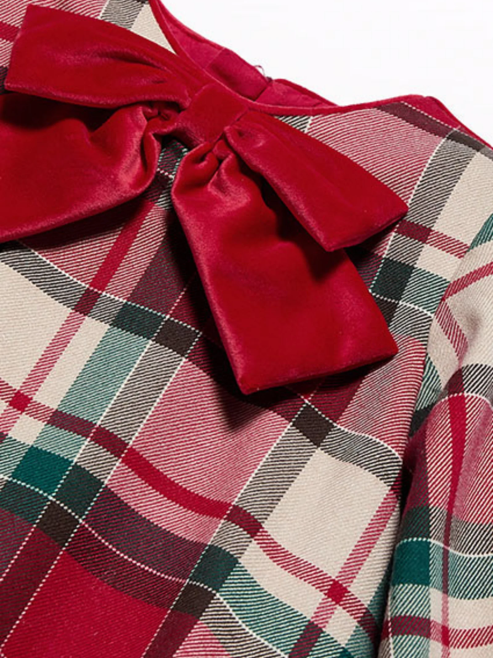 Abito tartan Abel & Lula rosso con fiocco in velluto - Image 3