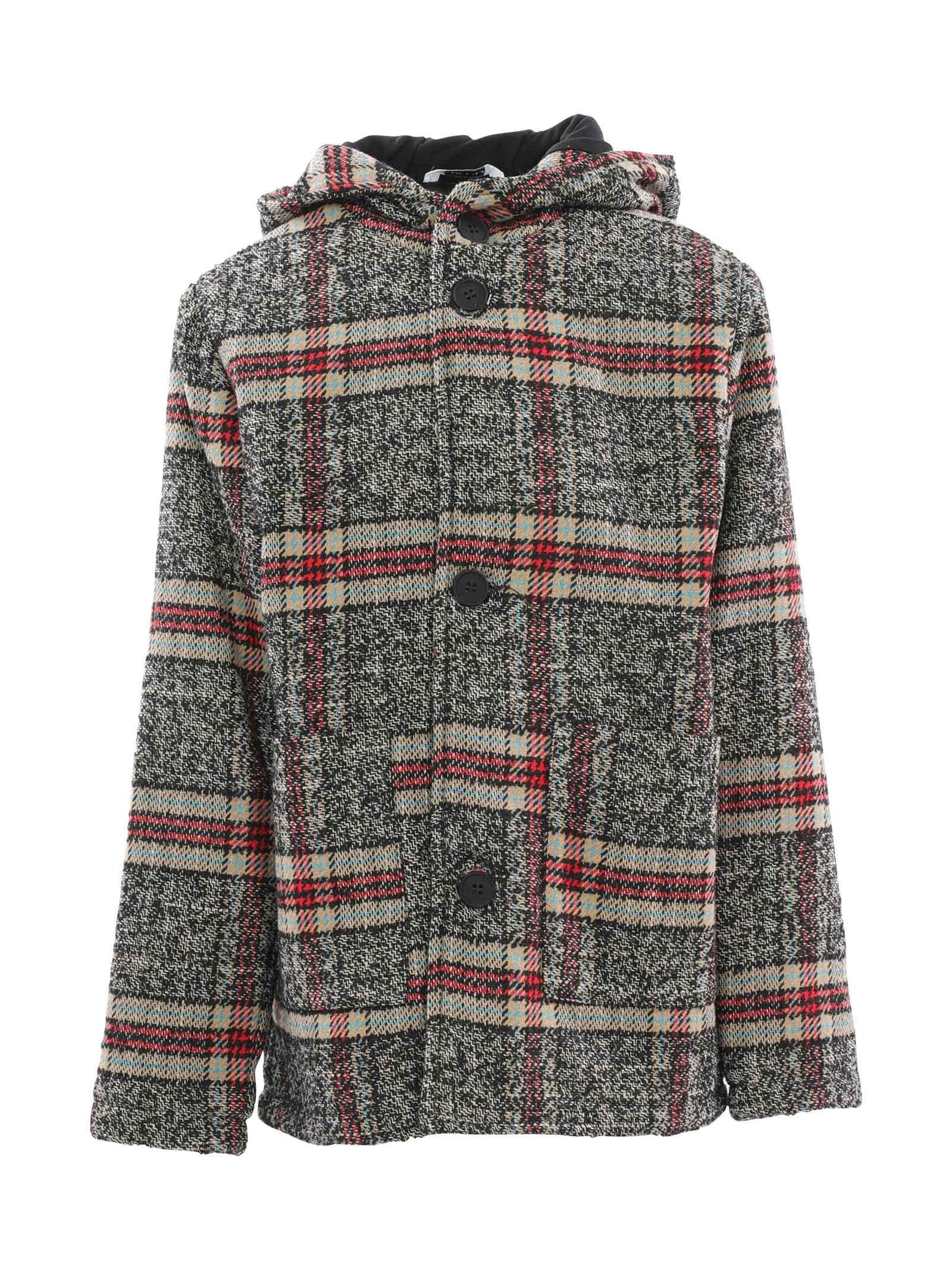 Cappotto a quadri con cappuccio