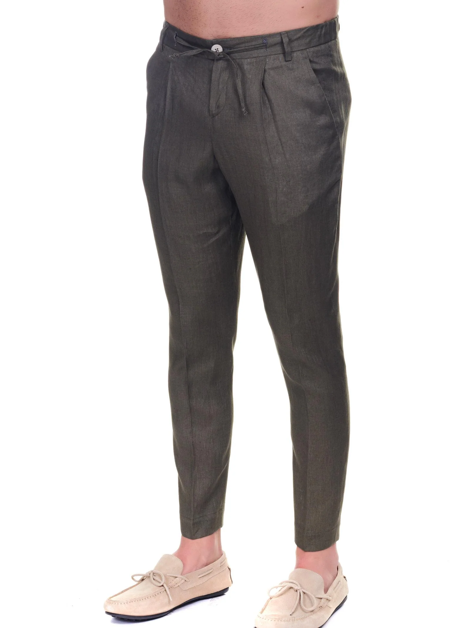 Pantalone in lino verde militare - Image 2