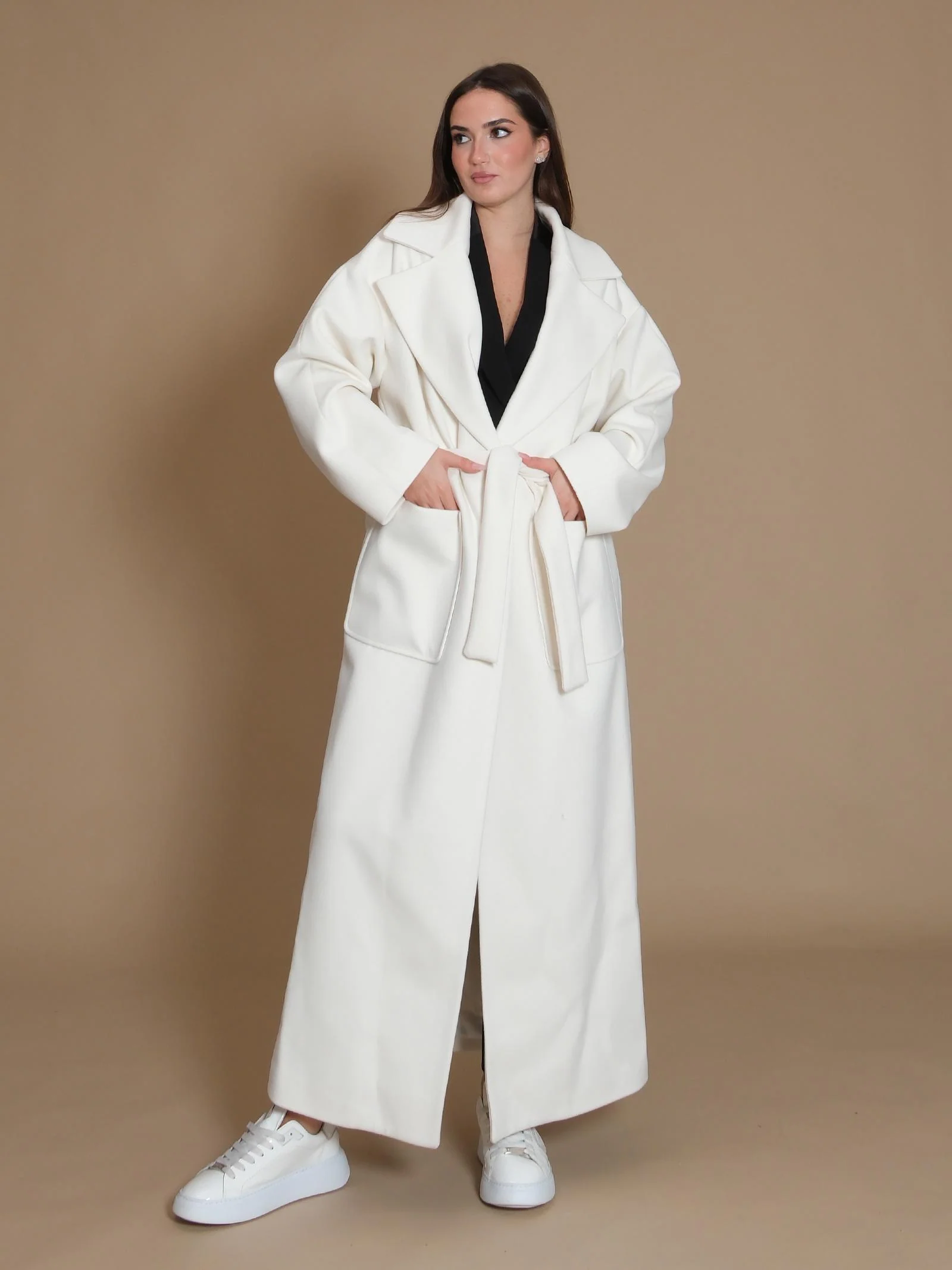 Cappotto Armoire lungo a vestaglia con tasconi panna - Image 2